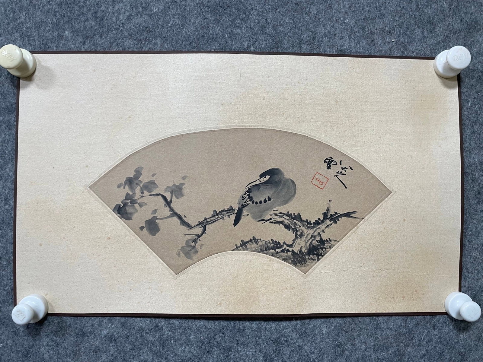 A Chinese Ink Painting of Flower and Bird on Paper: A Chinese Ink Painting of Flower and Bird on Paper,Bada Shanren,Size:5.9inx15in 一幅中国水墨花鸟画,八大山人