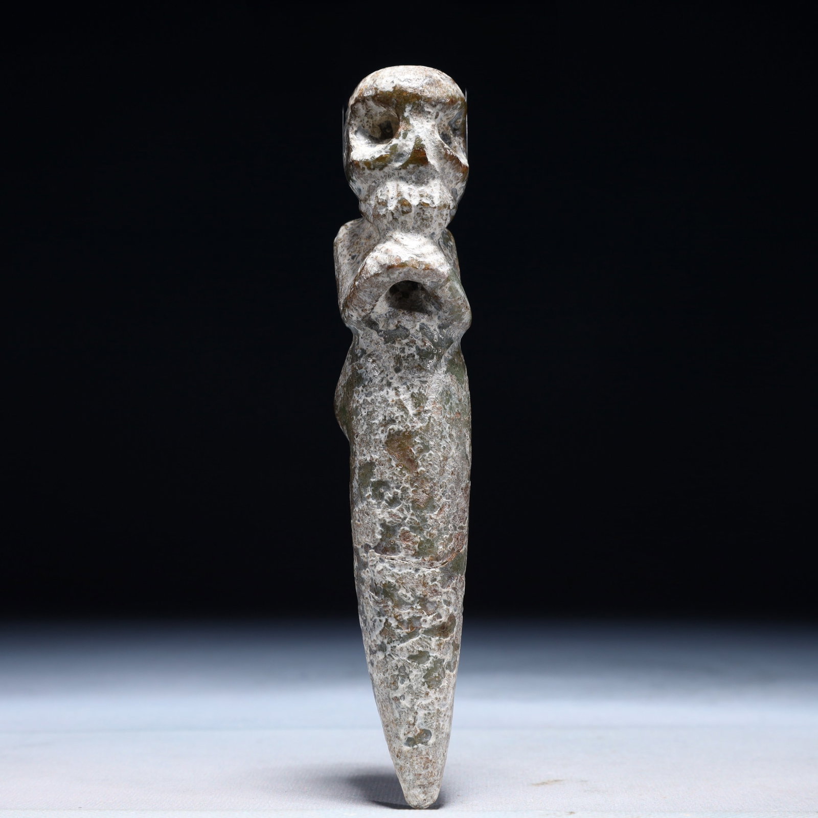 An Archaic Hongshan Culture Greenish Jade Figure Pendant: An Archaic Hongshan Culture Greenish Jade Figure Pendant,Ancient Time,China,Size:1.4inx1.2inx6.7in,Weight:250g