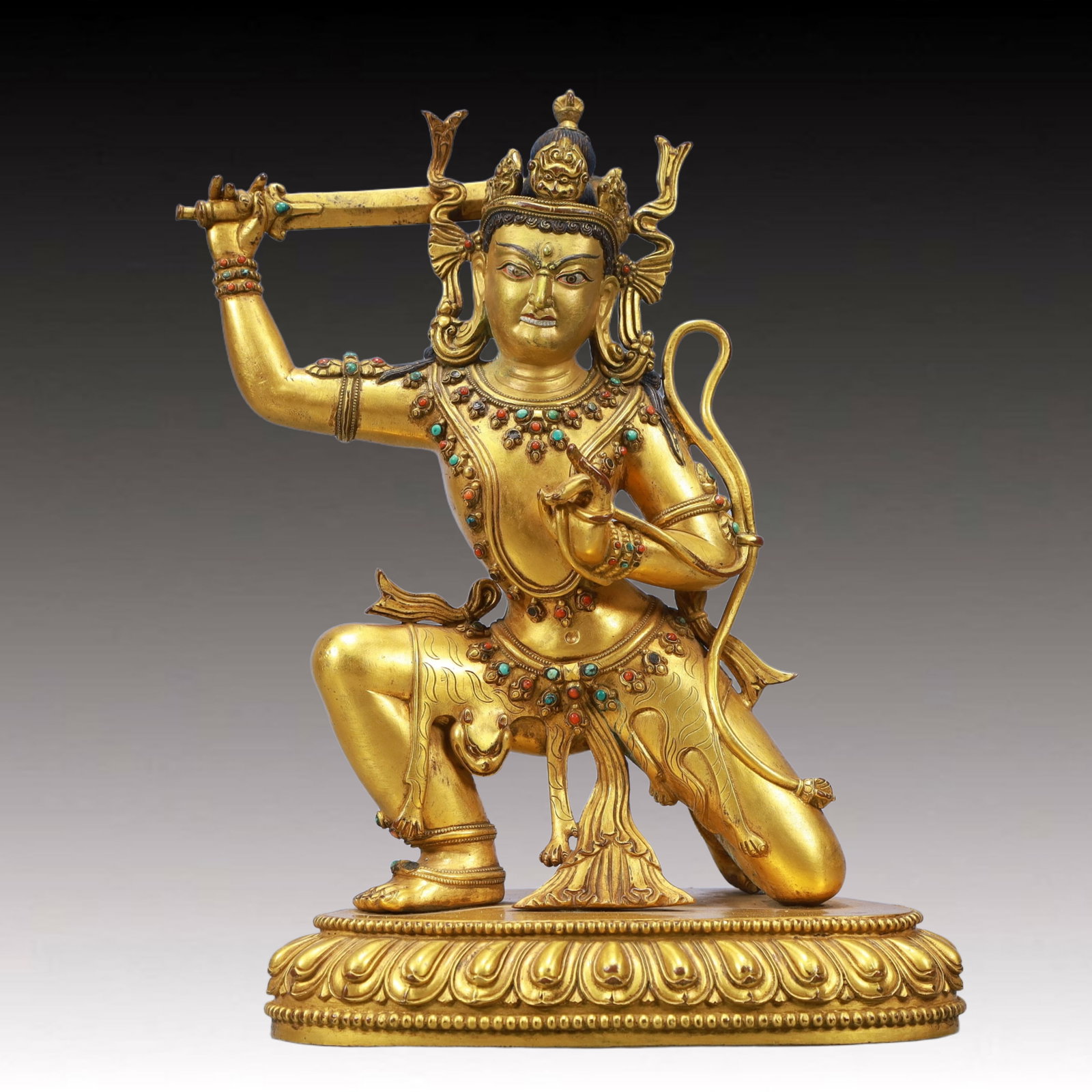 A Solemn Gilt Bronze Statue of Vajra: A Solemn Gilt Bronze Statue of Vajra,Ming Dynasty, China,Size:7.1inx4.7inx10in Weight:2900g 铜鎏金金刚像,中国明代