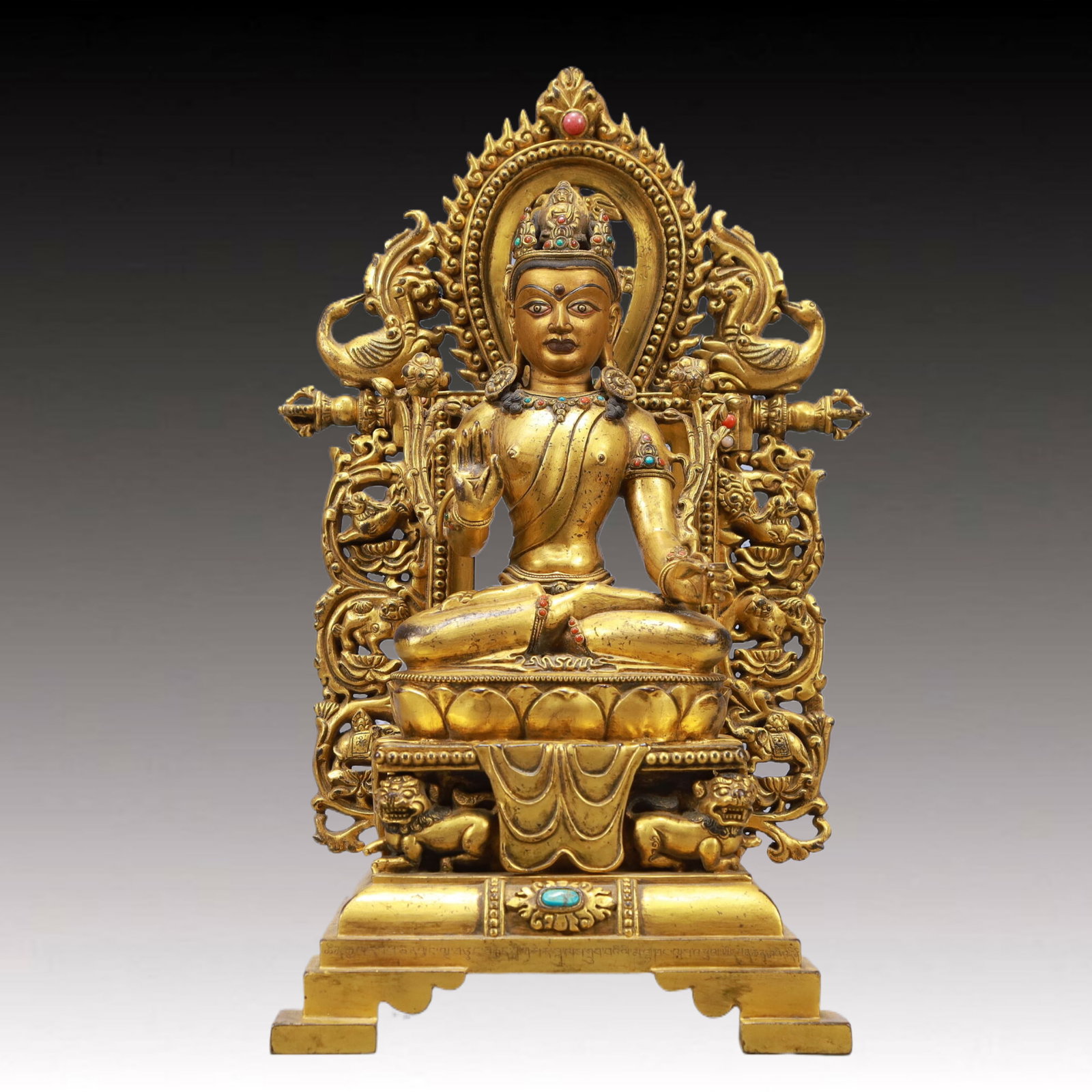 A Solemn Gilt Bronze Inlaid Turquoise Statue of Avalokitesvara (1 of 9)