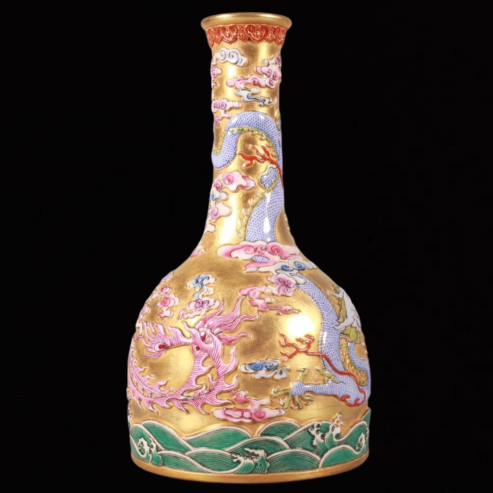 An Exquisite Enamel Gold Ground Dragon and Phoenix Pattern Vase - 5
