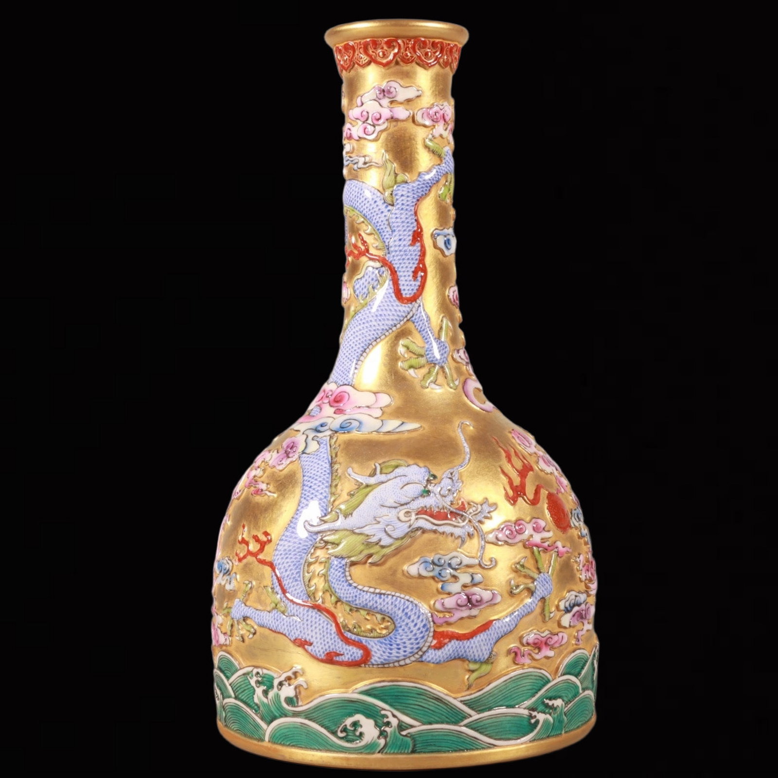 An Exquisite Enamel Gold Ground Dragon and Phoenix Pattern Vase - 6