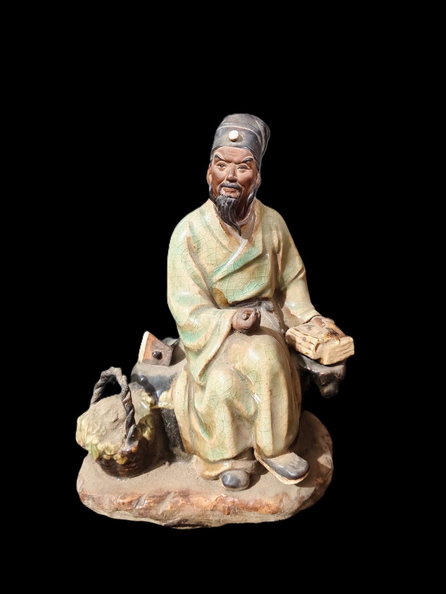 An Exquisite Shiwan yao Figure Ornament: An Exquisite Shiwan yao Figure Ornament,Qing Dynasty, China,Size:6.7inx5.1inx5.5in 石湾窑人物摆件,中国清代