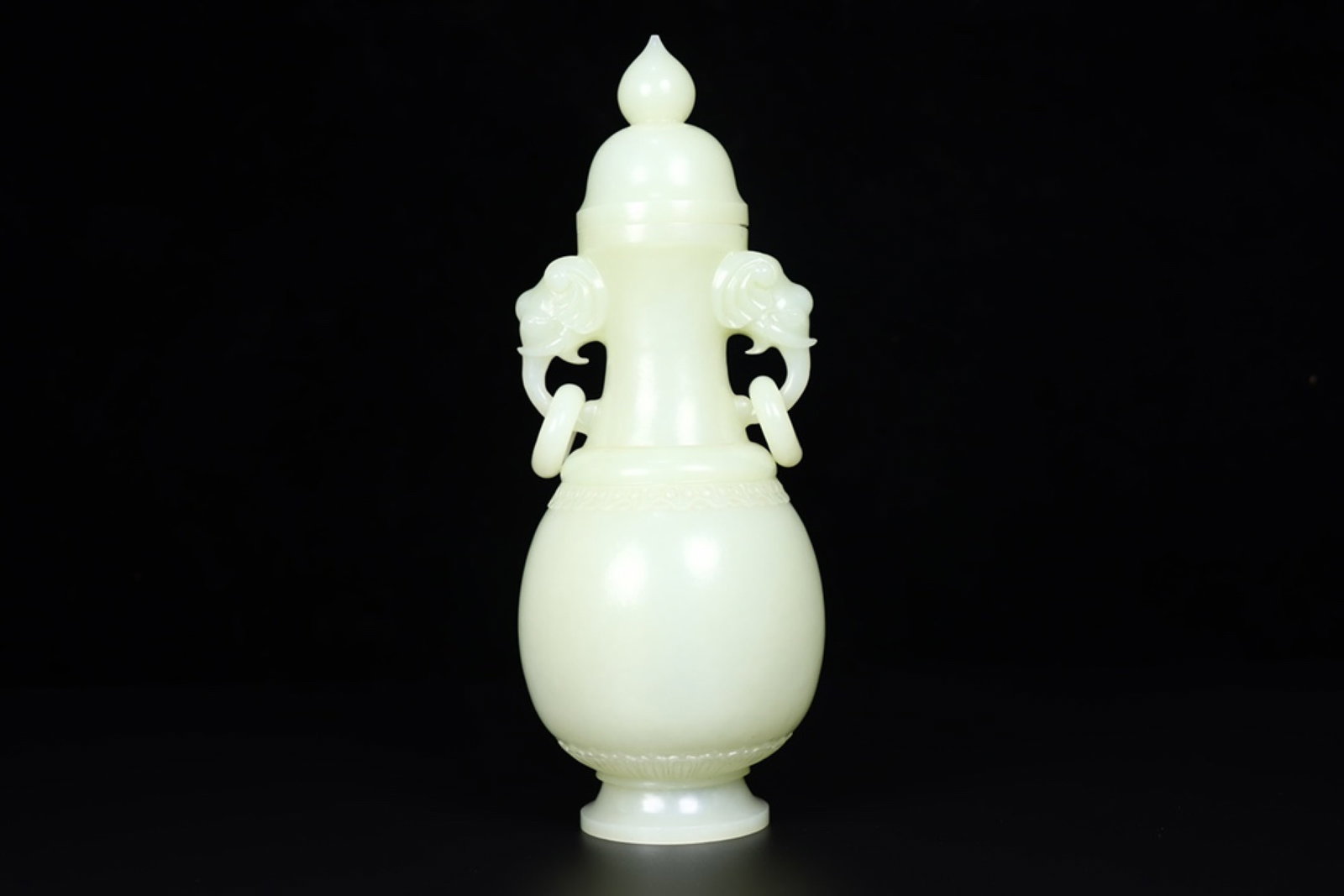 An Exquisite White Jade Elephant-Ears Bottle (1 of 9)