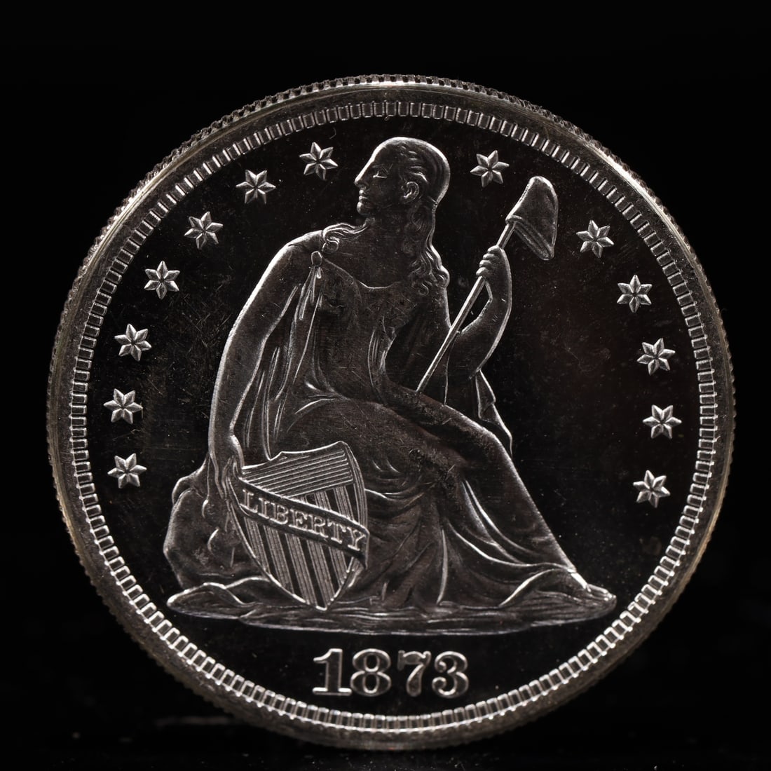 USA One Dollar 1873 Coin: American coin. IN GOD WE TRUST / LIBERTY / 1873 / UNITED STATES OF AMERICA / ONE DOL. Mint Mark: CC.Weight:26.9g.