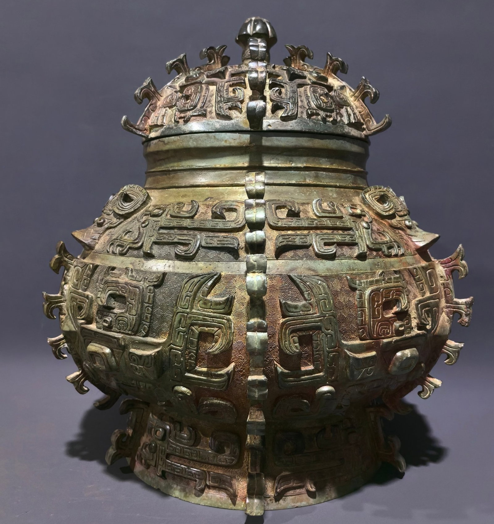 An Archaic Bronze Taotie Pattern Food Vessel: An Archaic Bronze Taotie Pattern Food Vessel,Shang and Zhou Dynasty, China,Size:14.2inx13.4inx9.8in,Weight:10.5kg