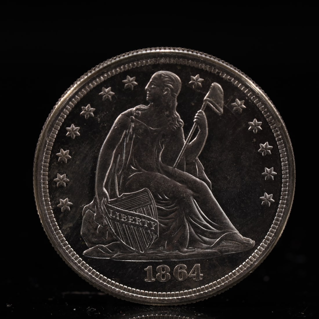 USA One Dollar 1864 Coin: American coin. IN GOD WE TRUST / LIBERTY / 1864 / UNITED STATES OF AMERICA / ONE DOL. Weight:26.9g.