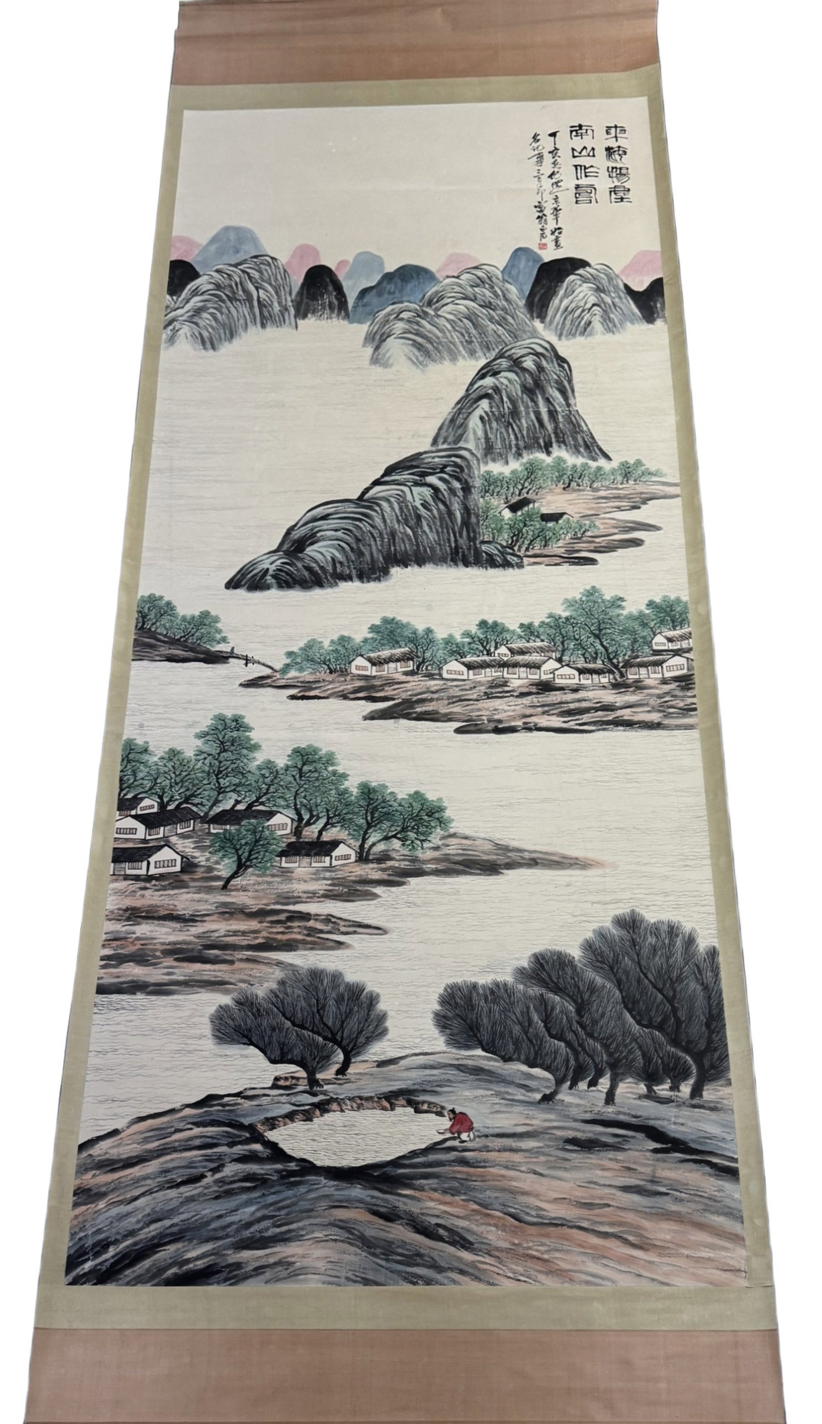 A Chinese Vertical Scroll Ink Painting of Landscape on Paper (1 of 9)