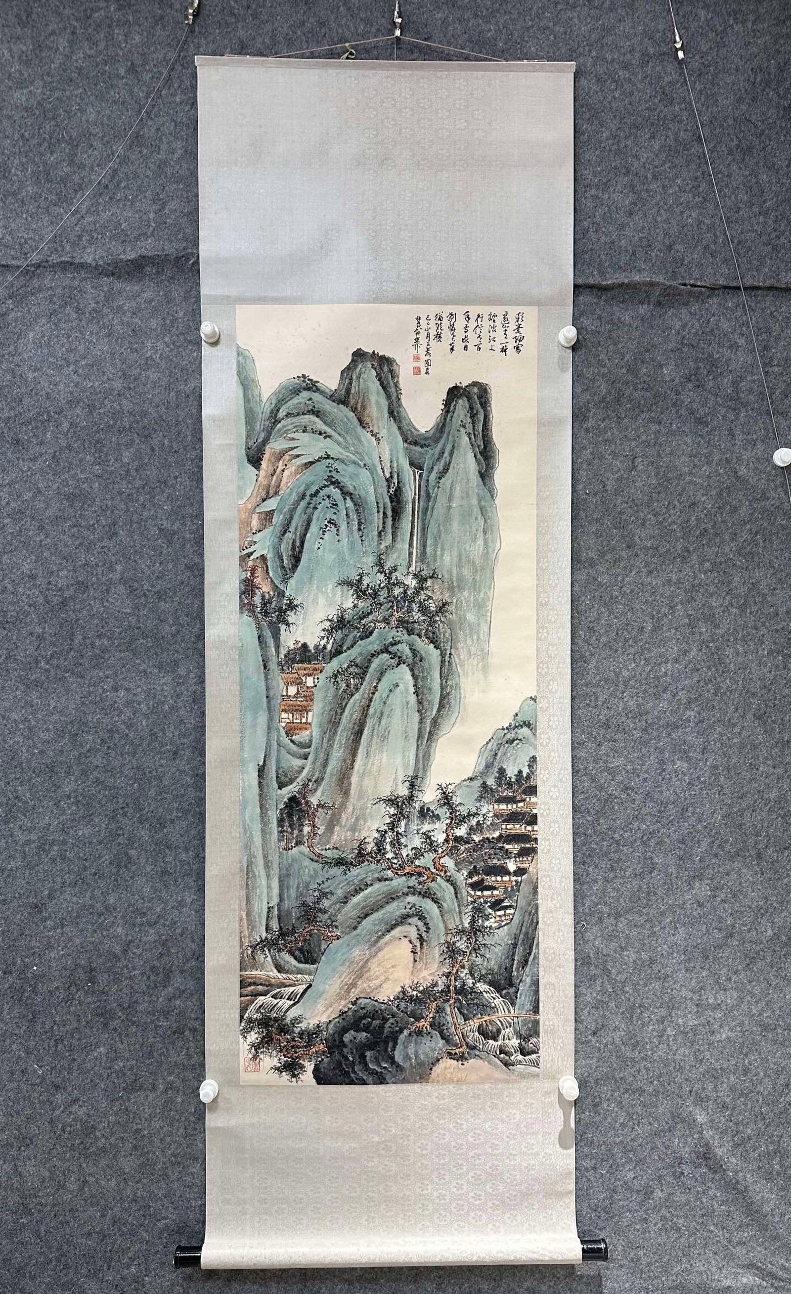 A Chinese Vertical Scroll Ink Painting of Landscape on Paper (1 of 9)