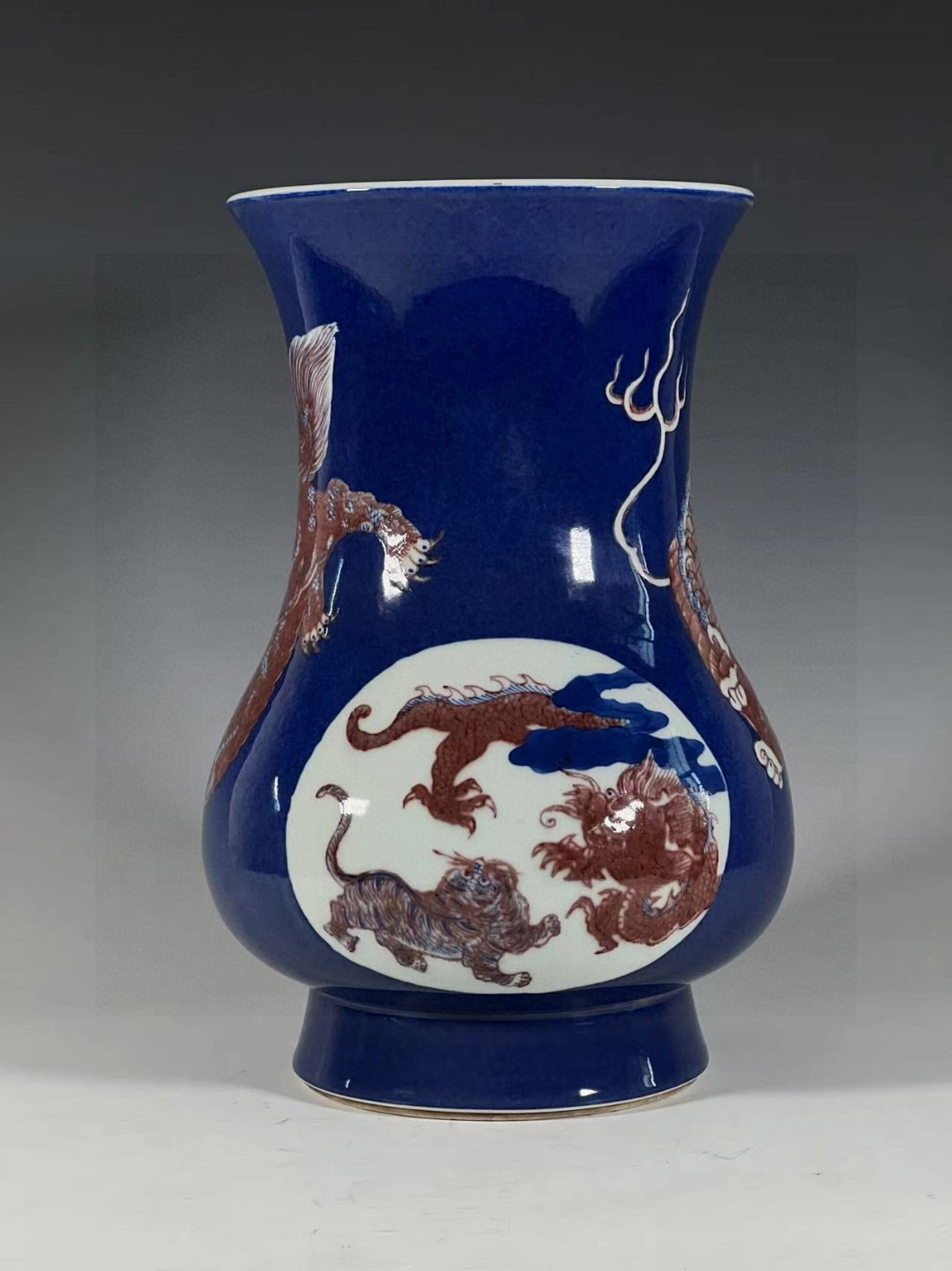 A Rare Blue Glazed Underglaze-Red Auspicious Beast Pattern Vase (1 of 9)