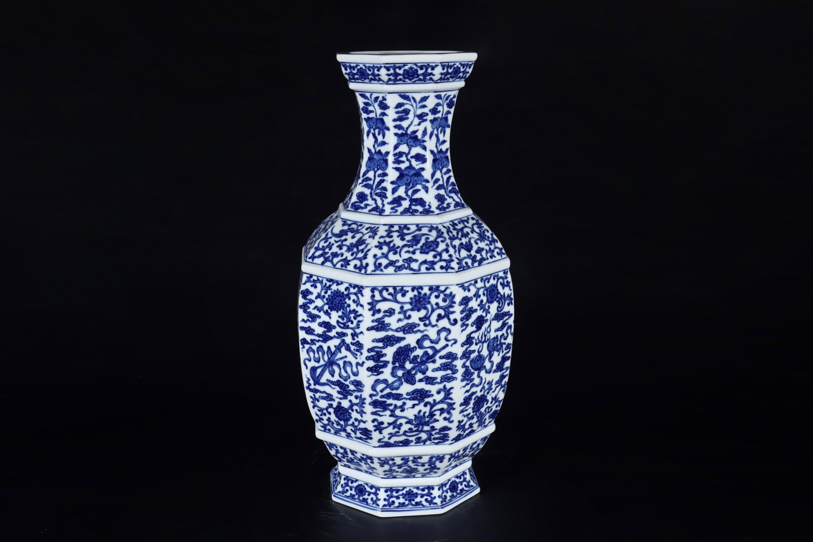 An Exquisite Blue and White Eight Treasures Pattern Vase: An Exquisite Blue and White Eight Treasures Pattern Vase,Qing Dynasty,China,Qianlong Six-character Mark,Size:16.9inx8.3in