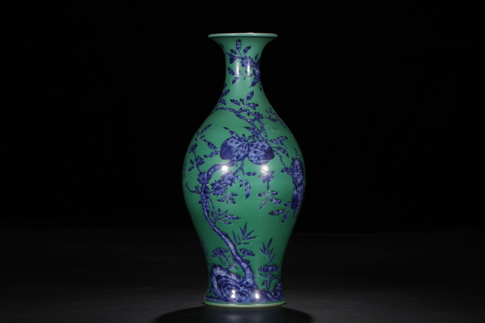 A Rare Green Ground Blue and White Bats and Peach Pattern Vase (1 of 9)