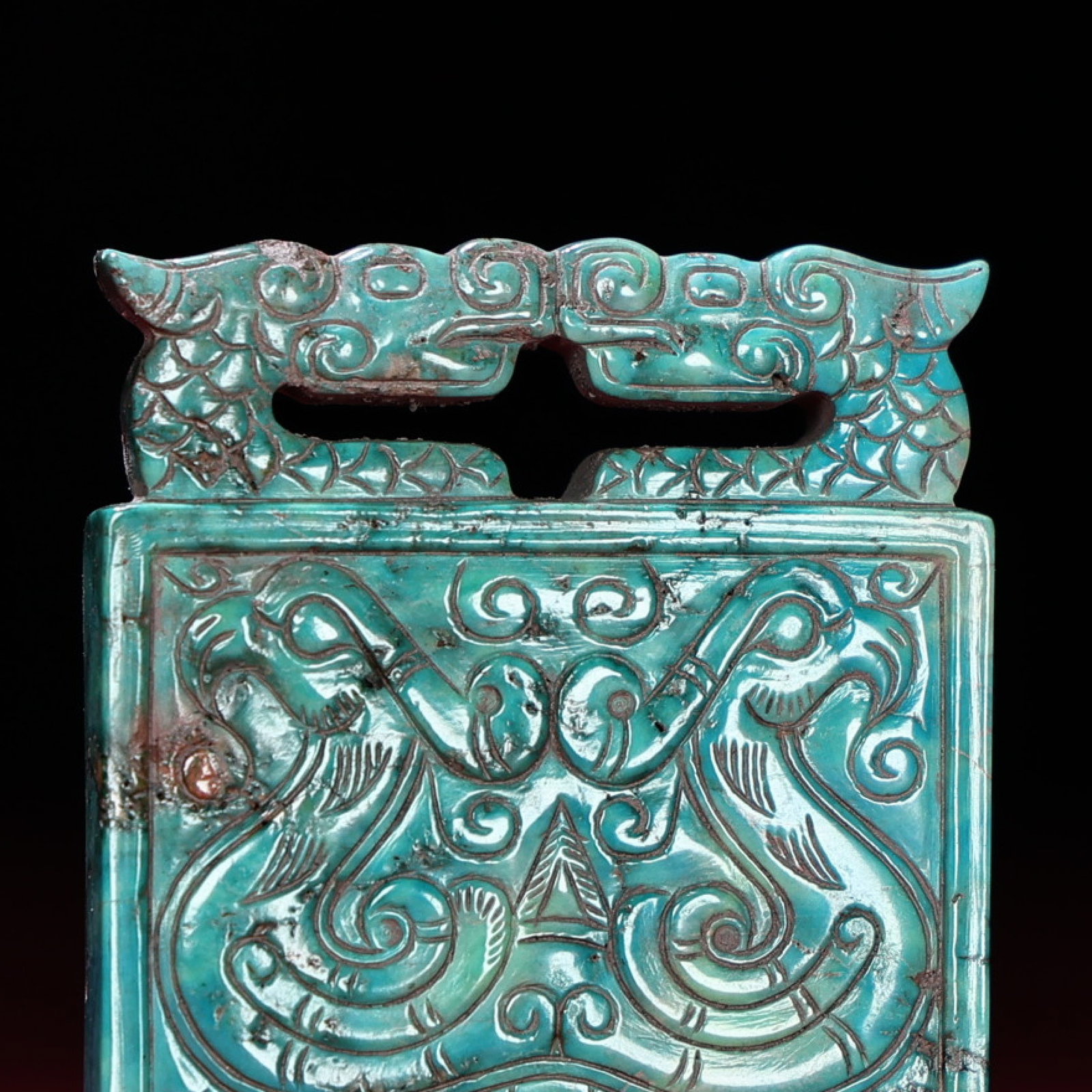 Turquoise Dragon and Phoenix Pattern Pendant - 2
