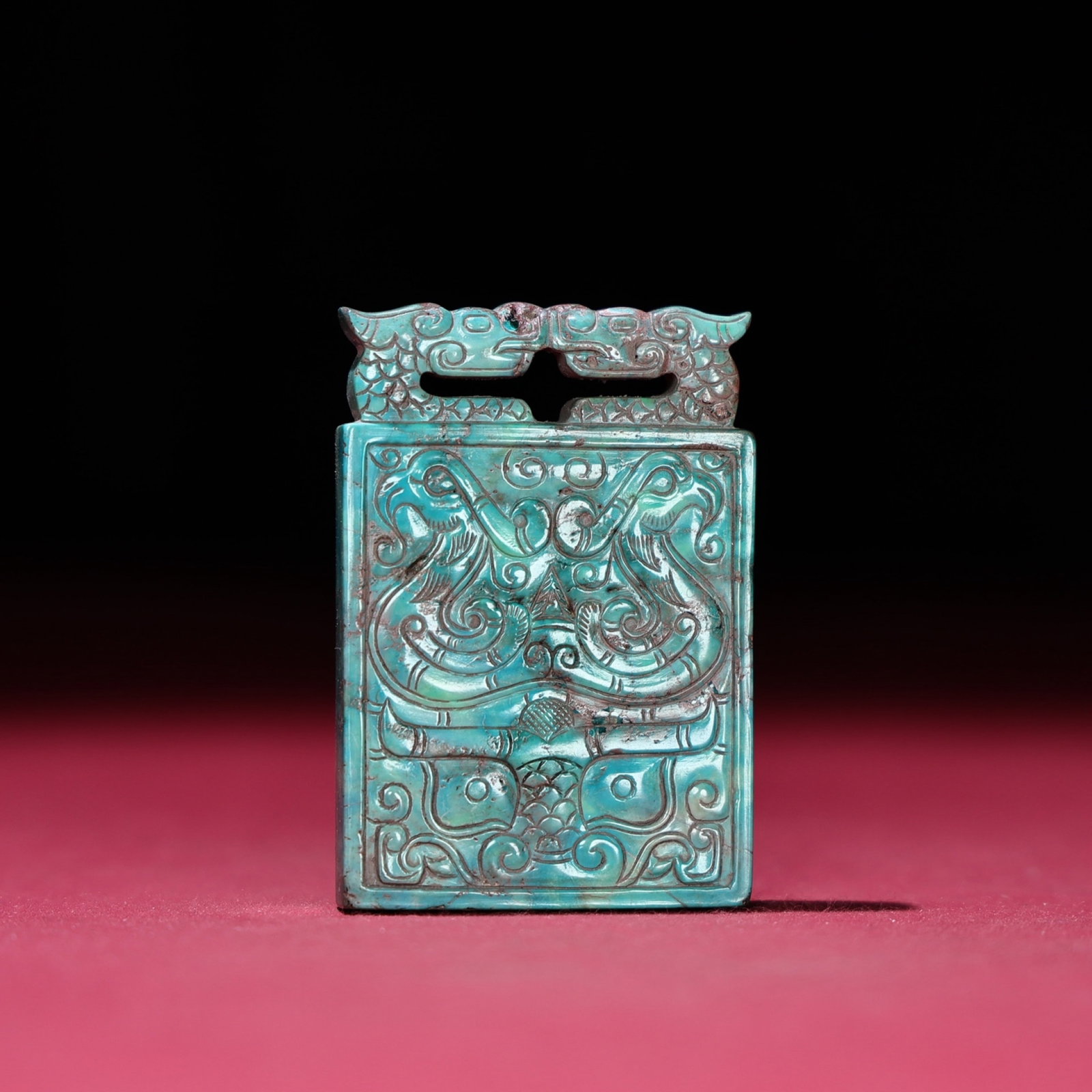 Turquoise Dragon and Phoenix Pattern Pendant - 4