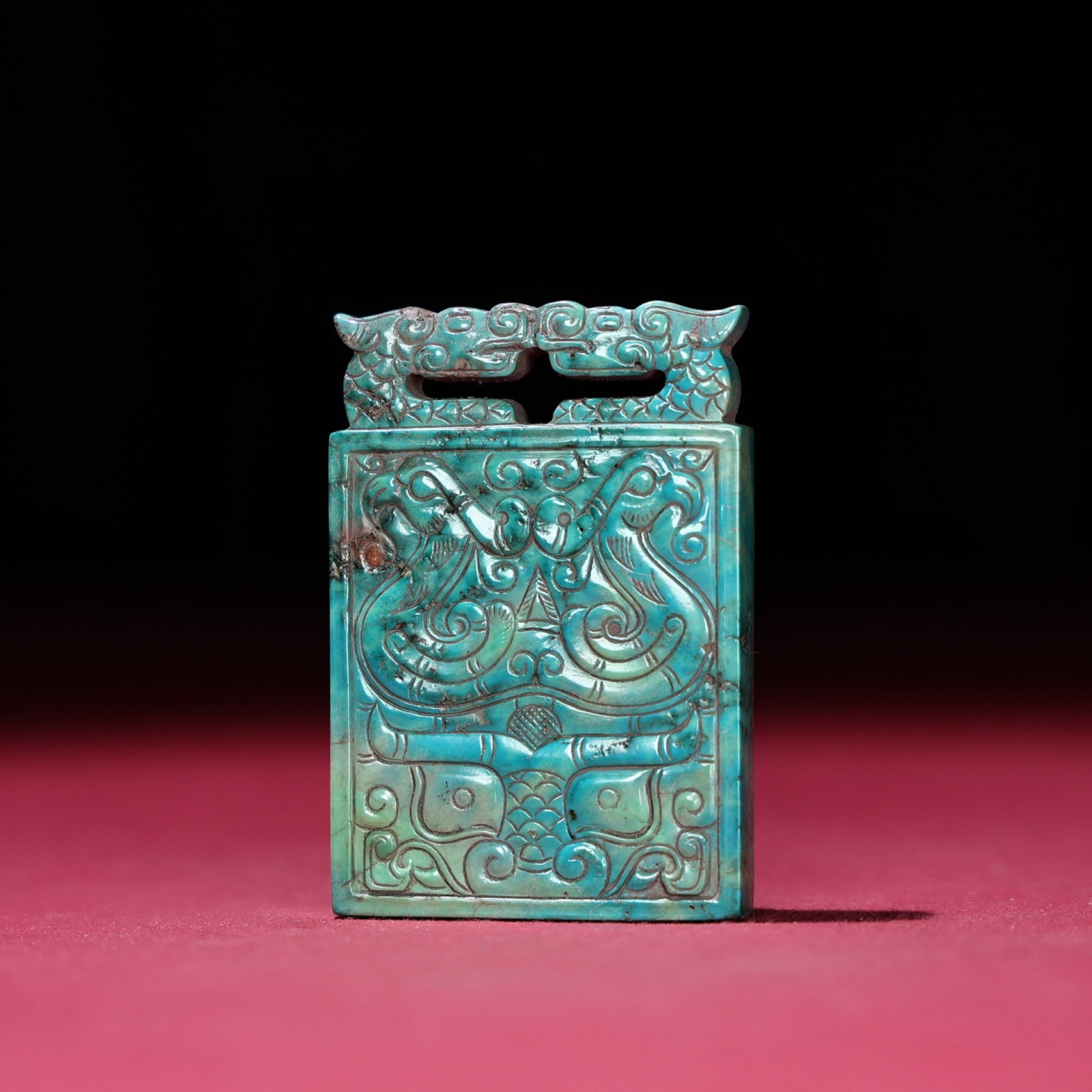 Turquoise Dragon and Phoenix Pattern Pendant - 6