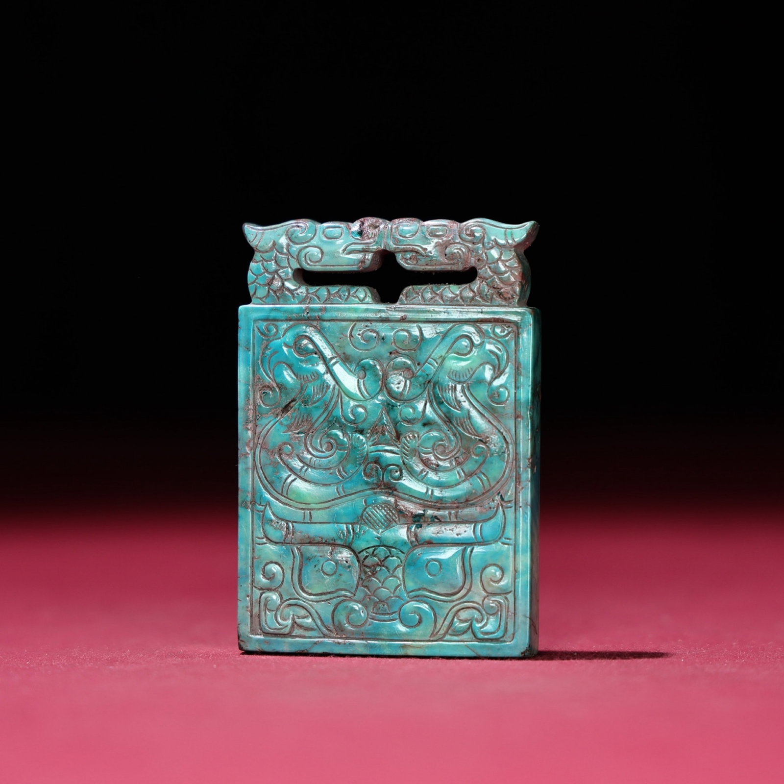 Turquoise Dragon and Phoenix Pattern Pendant - 8