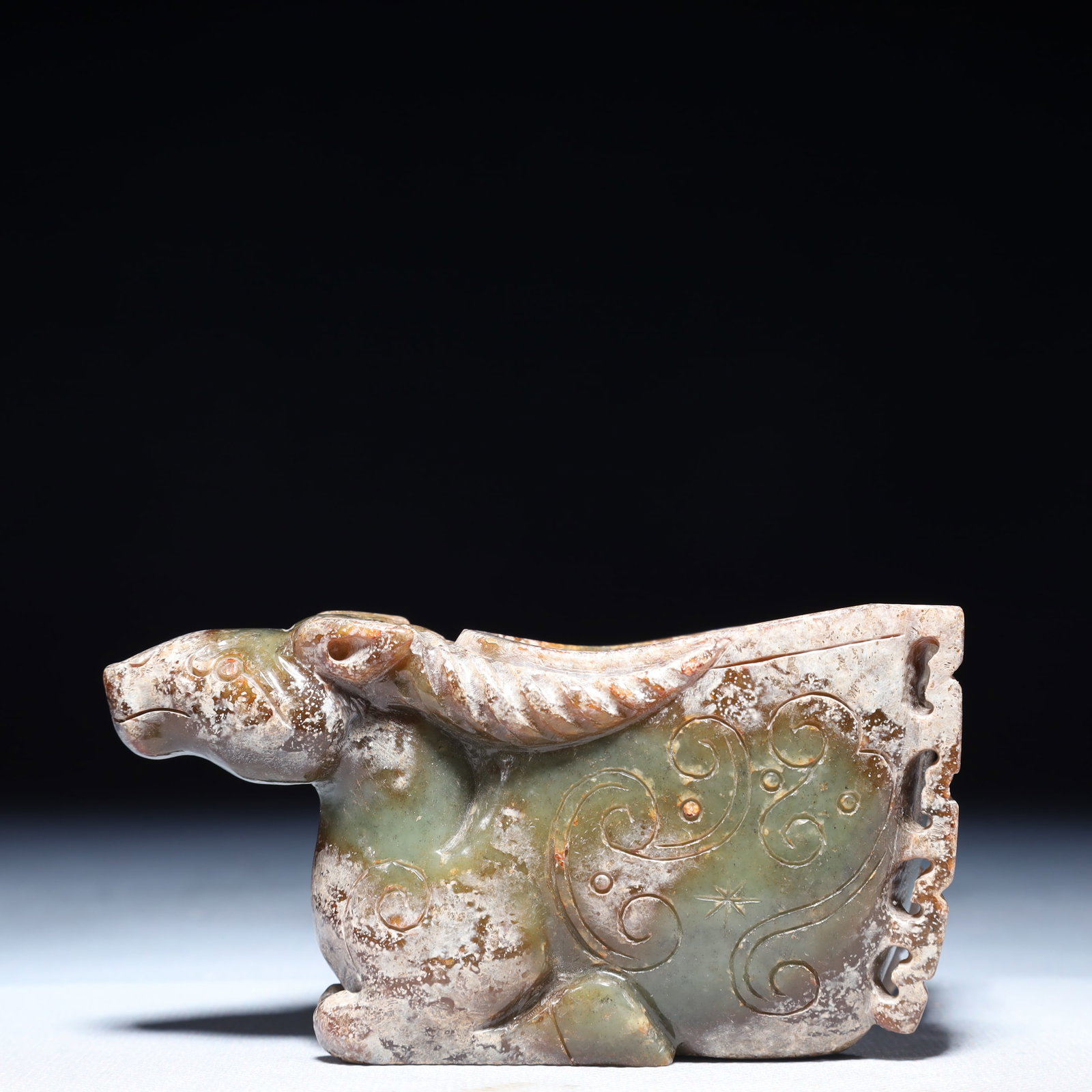 An Exquisite Green Jade Auspicious Cloud Pattern Buffalo Ornament - 5