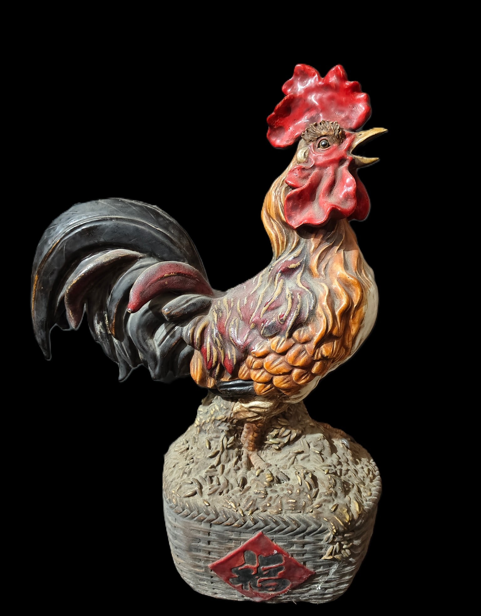 A Huge Shiwan yao Rooster Ornament: A Huge Shiwan yao Rooster Ornament,Qing Dynasty, China,Size:16.5inx9.4inx22.4in 石湾窑公鸡摆件,中国清代