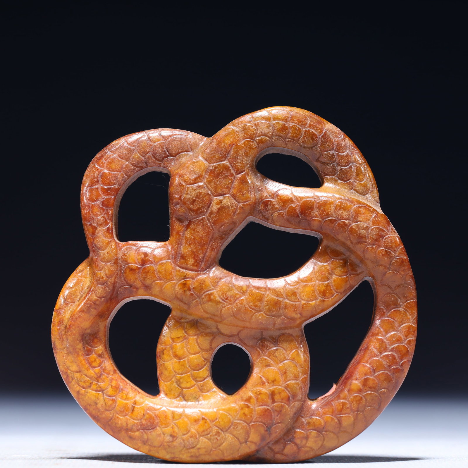 An Exquisite Archaic Jade Snake Patten Pendant: An Exquisite Archaic Jade Snake Patten Pendant,Ancient Time,China,Size:3inx0.4in,Weight:104g 高古玉蛇纹挂件,中国远古时期