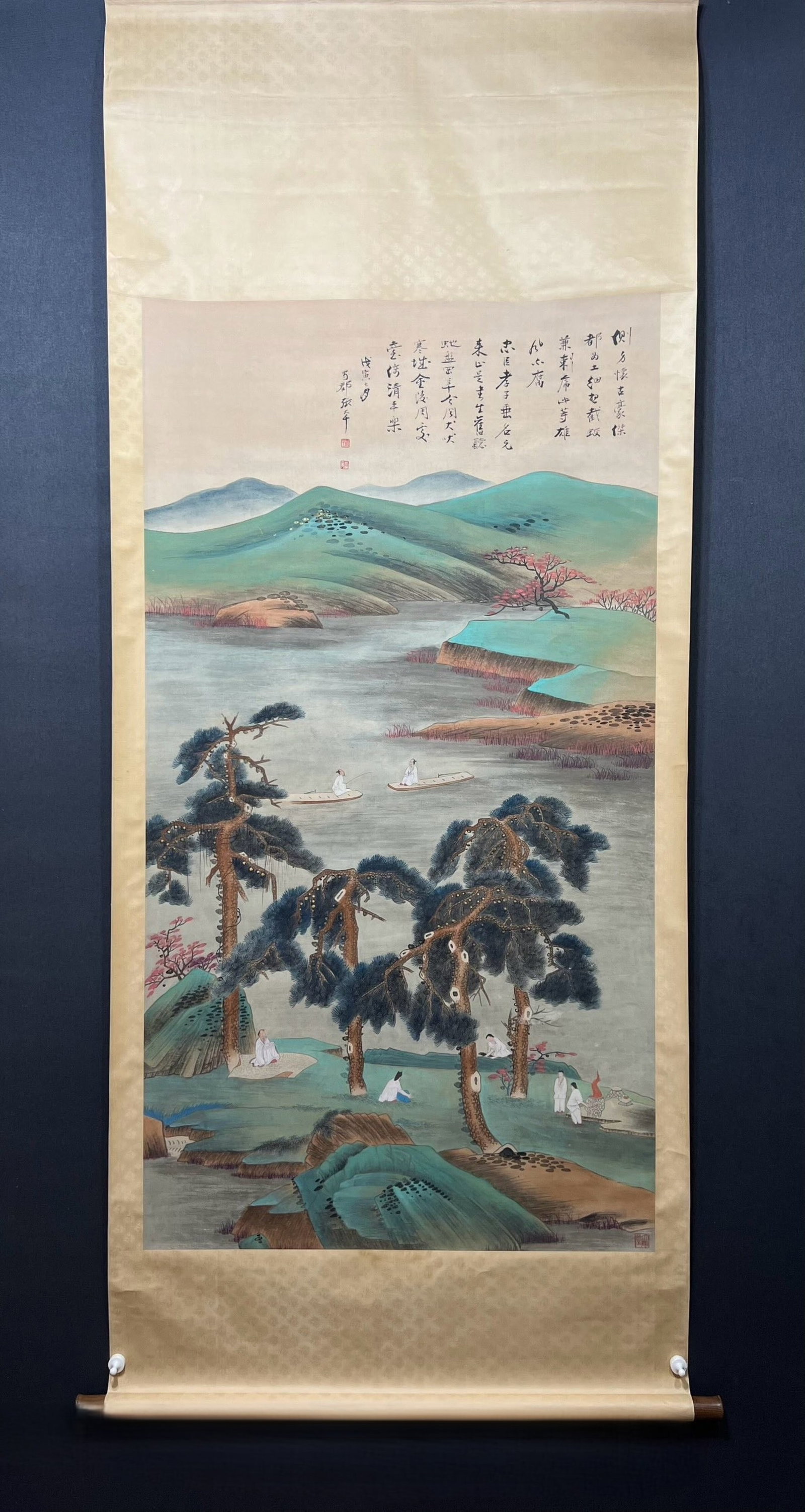 A Chinese Vertical Scroll Ink Painting of Landscape and Figure on Paper: A Chinese Vertical Scroll Ink Painting of Landscape and Figure on Paper,Zhang Daqian,Size:37.4inx68.9in 一幅中国水墨山水人物画立