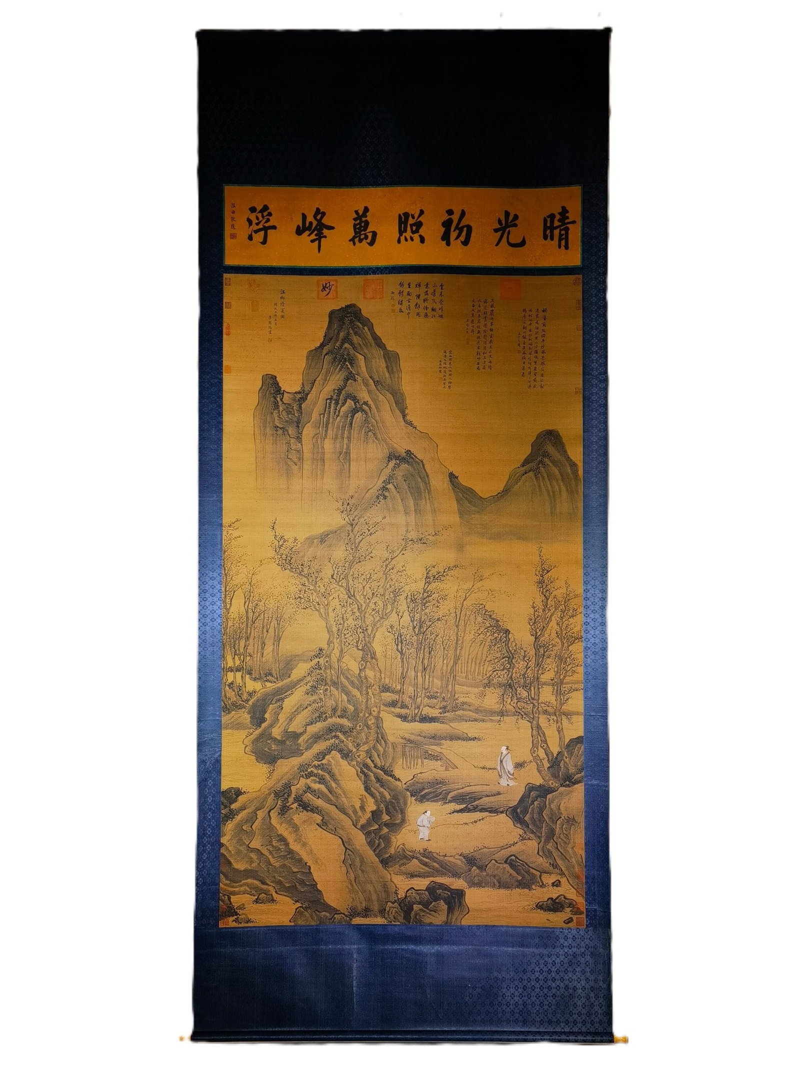 A Chinese Vertical Scroll Ink Painting of Landscape on Silk: A Chinese Vertical Scroll Ink Painting of Landscape on Silk,Li Shangyin,Size:(overall length)153.5inx63in,(Without frame)110.2inx57.1in 一幅中国水墨绢本