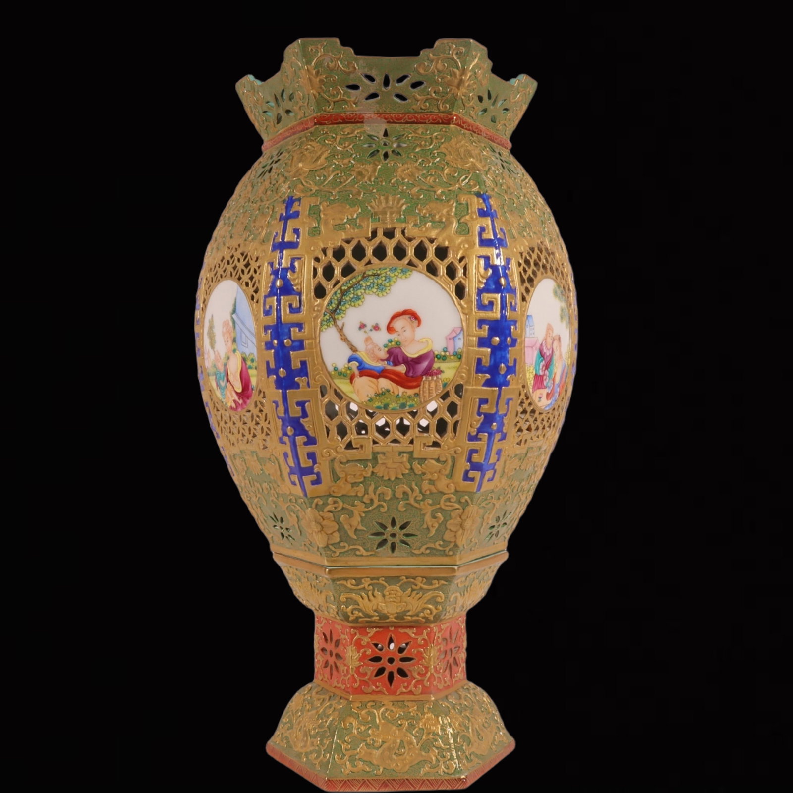 An Exquisite Enamel Green Ground Painted Gold Figure and Story Pattern Candlestick (1 of 8)