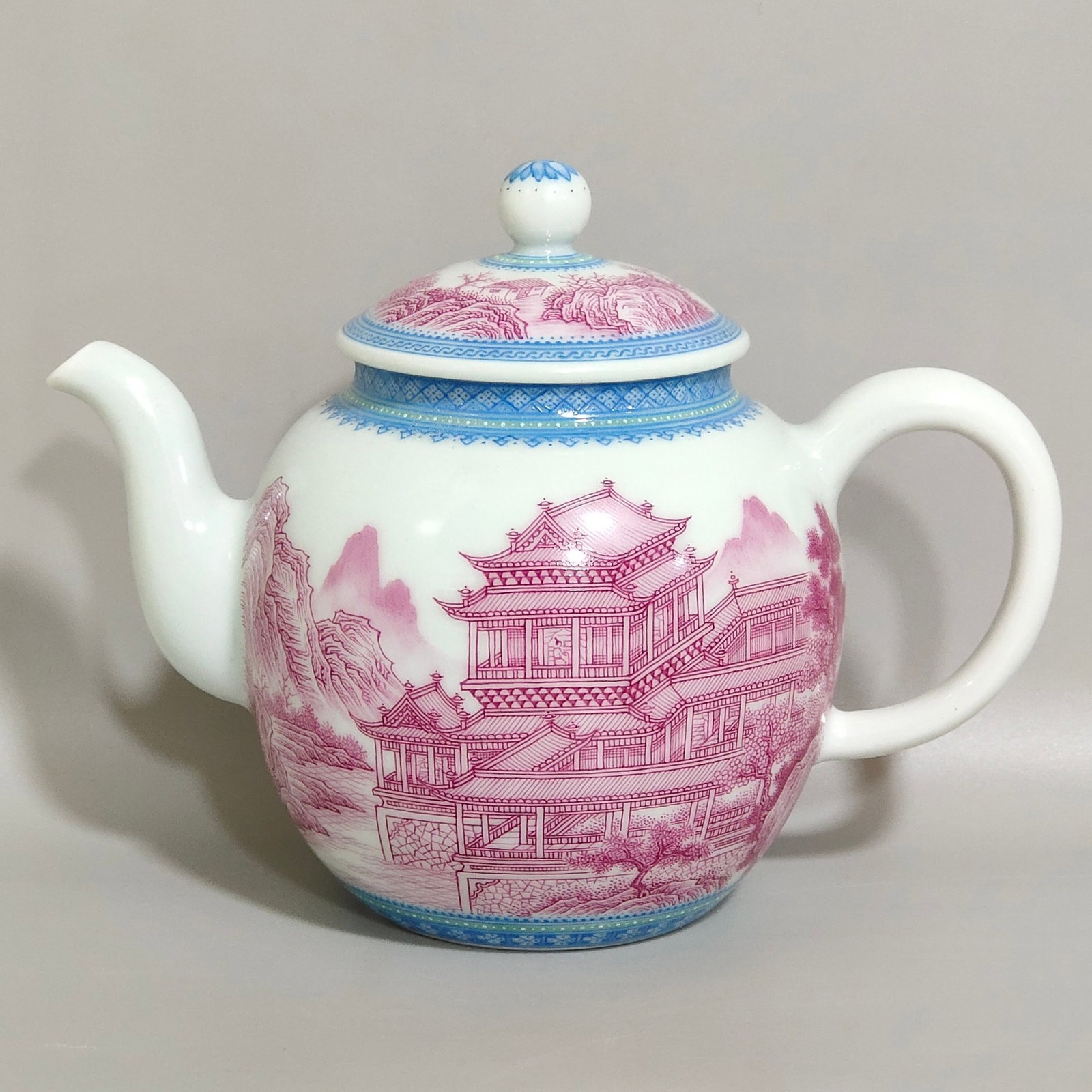 An Exquisite Agate Red Glazed Landscape and Figure Pattern Teapot (1 of 8)