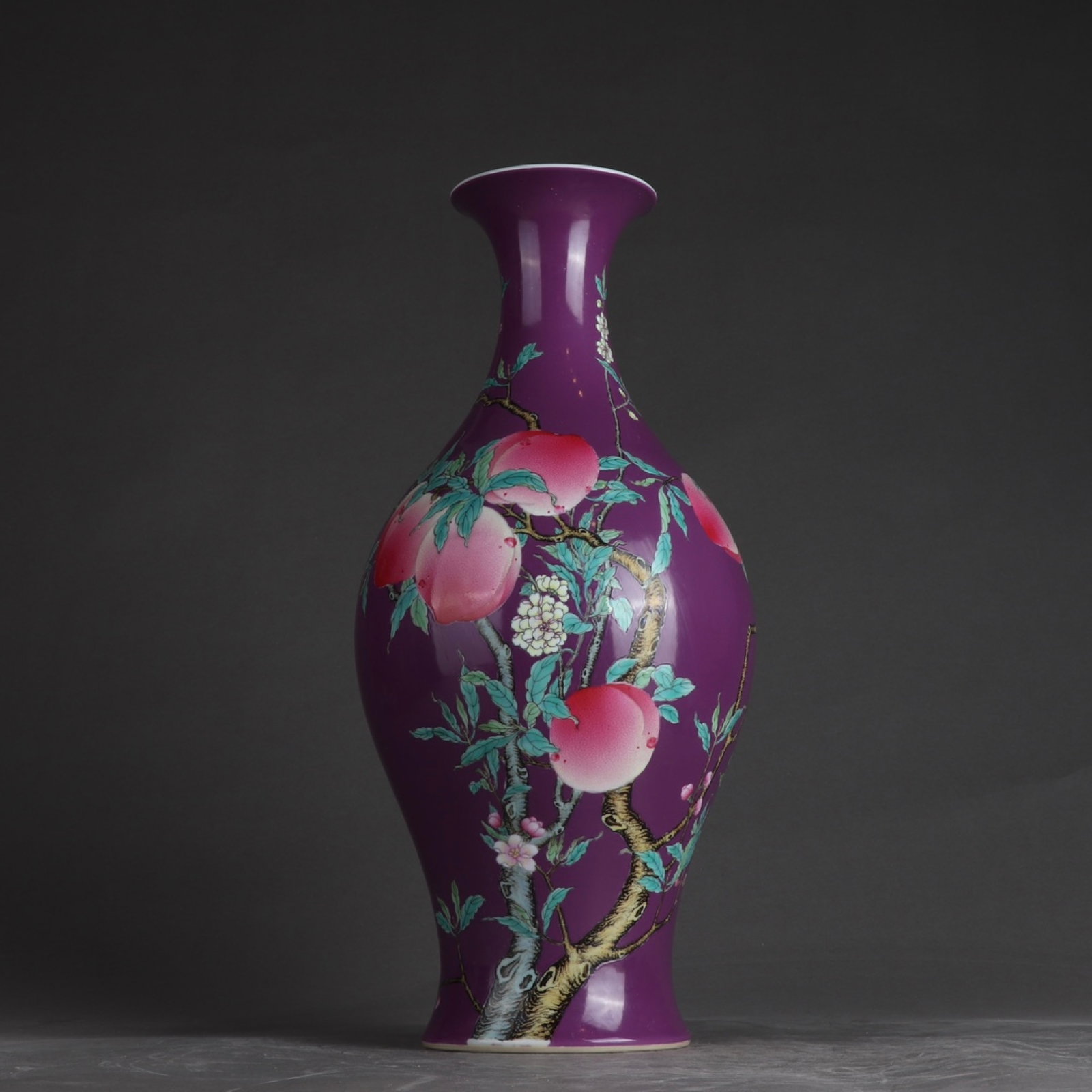 A Huge Famille-Rose Flower and Fruit Pattern Vase: A Huge Famille-Rose Flower and Fruit Pattern Vase,Qing Dynasty,China,Yongzheng Six-character Mark,Size:15.9inx7.5in