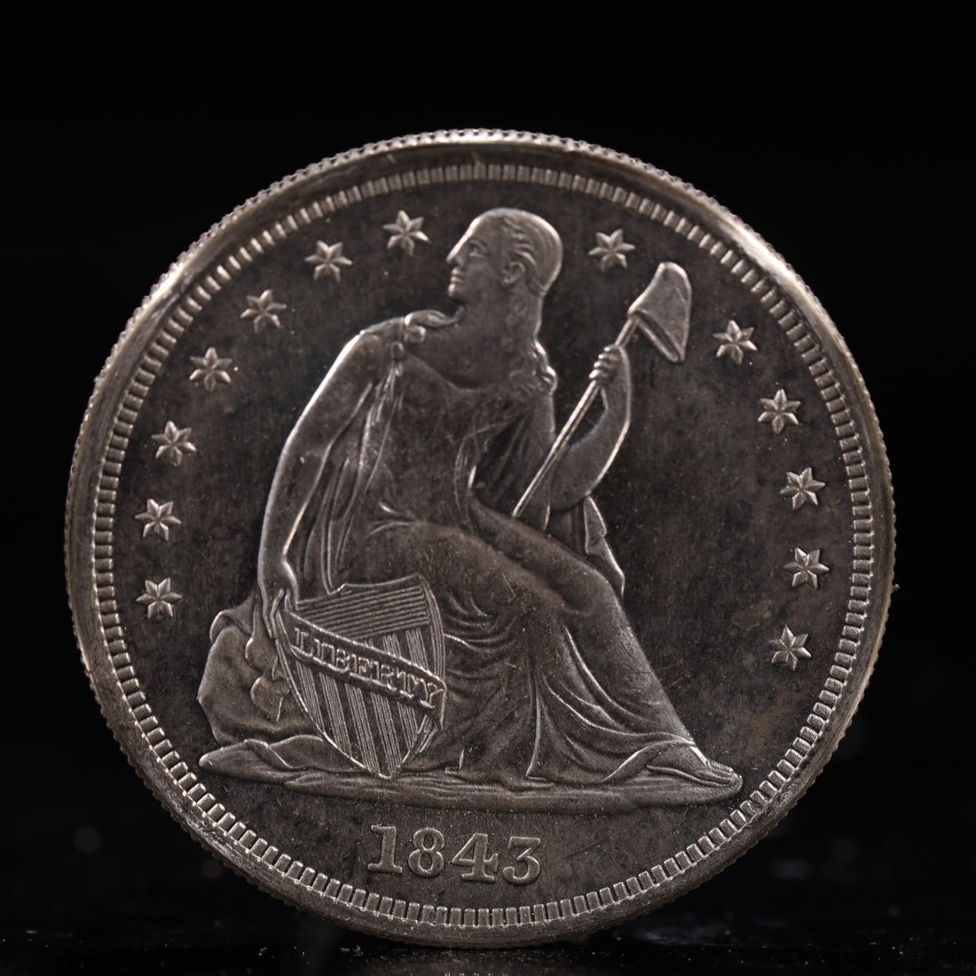 USA One Dollar 1843 Coin: American coin. IN GOD WE TRUST / LIBERTY / 1843 / UNITED STATES OF AMERICA / ONE DOL. Weight:26.9g.