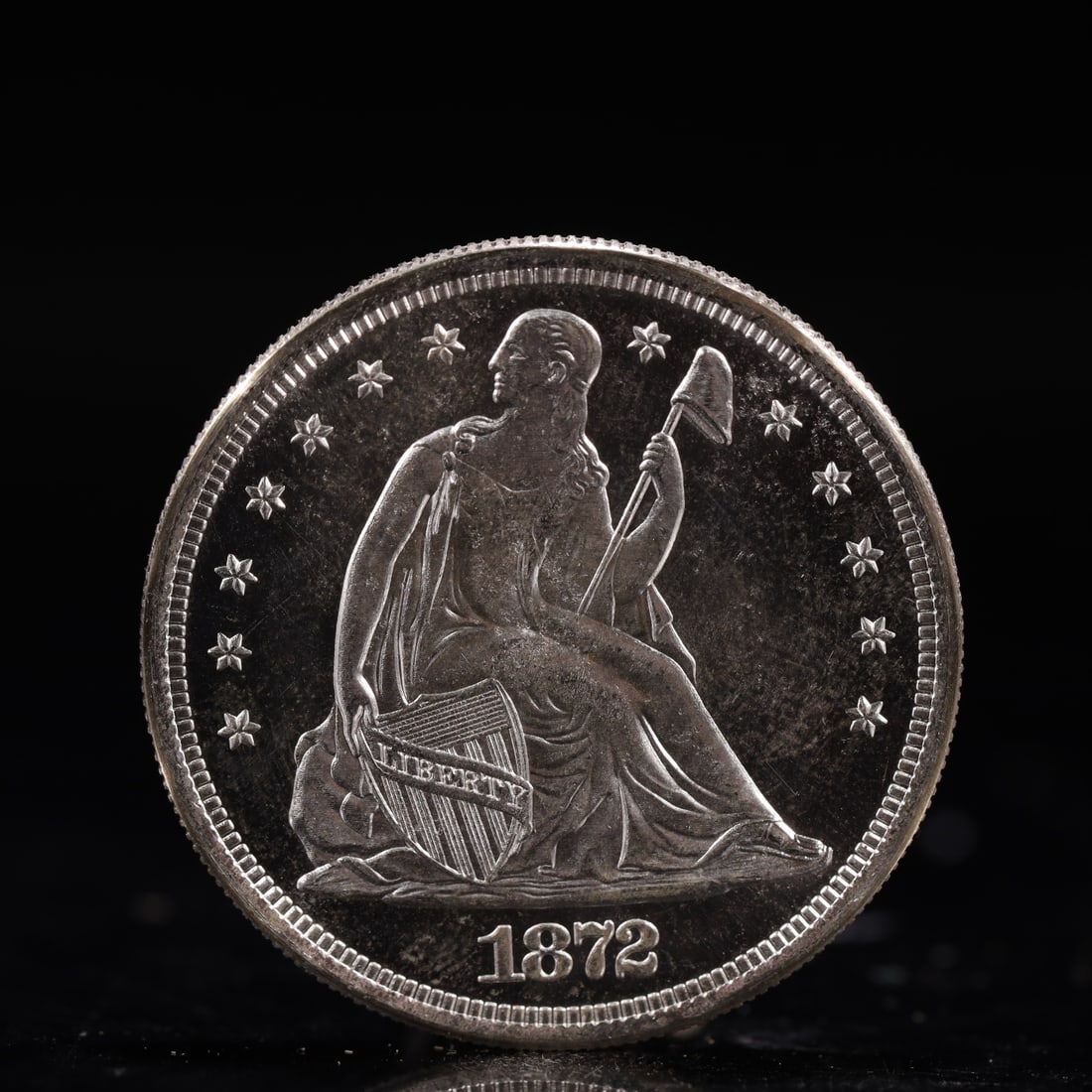 USA One Dollar 1872 Coin: American coin. IN GOD WE TRUST / LIBERTY / 1872 / UNITED STATES OF AMERICA / ONE DOL. Mint Mark: S.Weight:26.9g.
