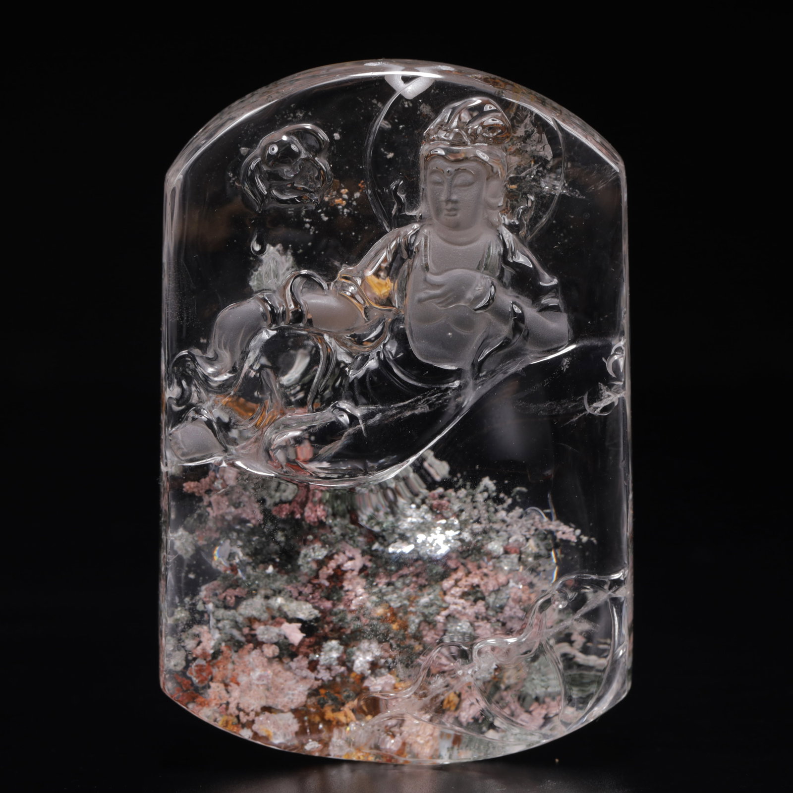 An Exquisite Crystal Statue of Avalokitesvara Pendant: An Exquisite Crystal Statue of Avalokitesvara Pendant,Size:2inx0.8inx3.1in,Weight:157g 水晶观音挂件