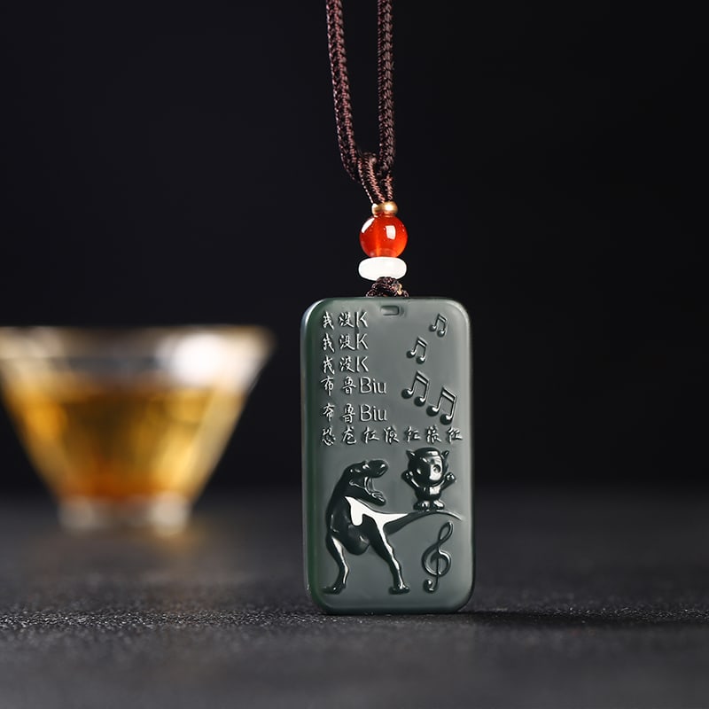 An Exquisite Cyan jade Dinosaur Pattern Pendant: An Exquisite Cyan jade Dinosaur Pattern Pendant,Size:1.7inx0.9inx0.3in 青玉恐龙纹挂件
