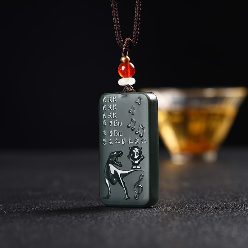 An Exquisite Cyan jade Dinosaur Pattern Pendant - 2