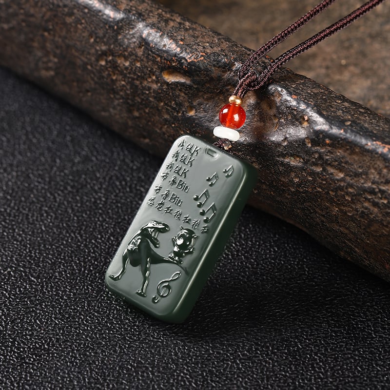 An Exquisite Cyan jade Dinosaur Pattern Pendant - 4