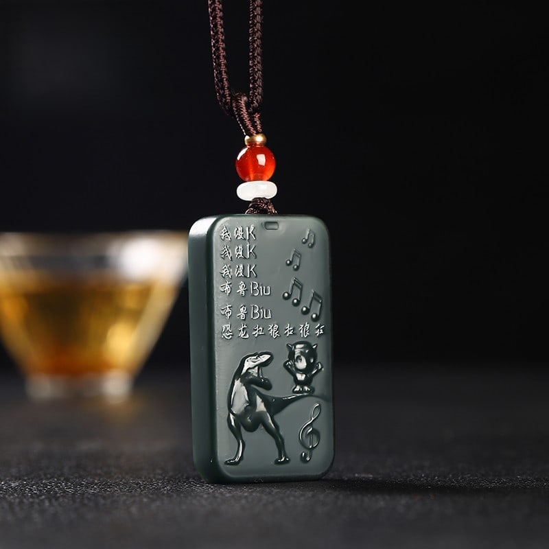 An Exquisite Cyan jade Dinosaur Pattern Pendant - 5