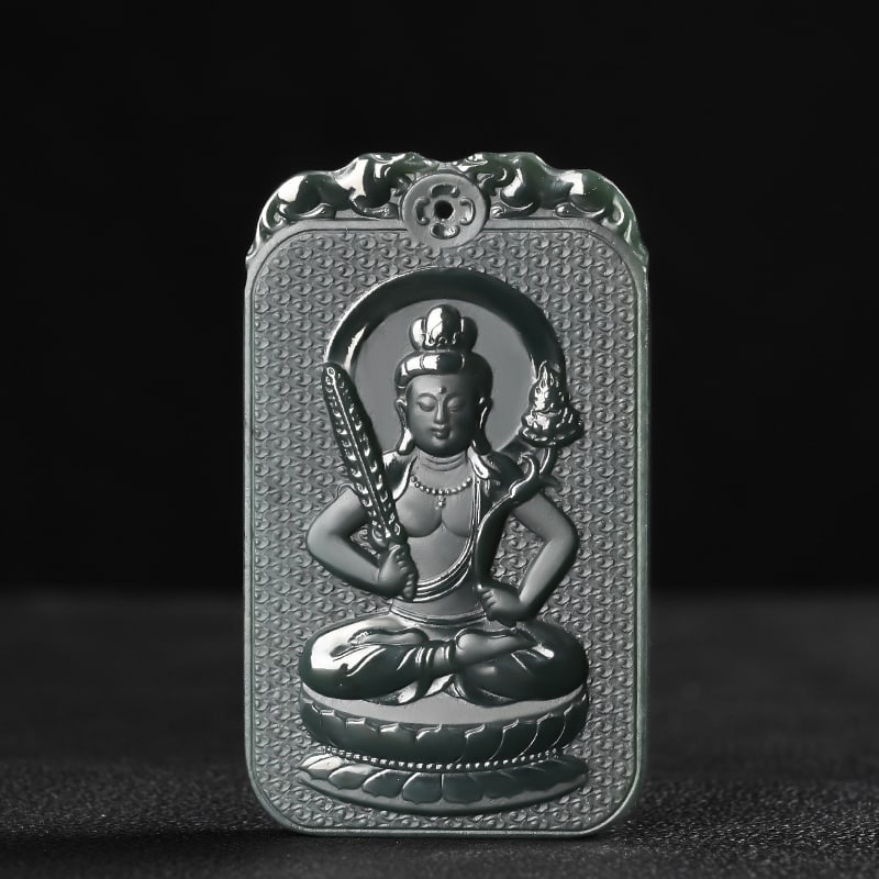 An Exquisite Cyan jade Statue of Bodhisattva Pendant: An Exquisite Cyan jade Statue of Bodhisattva Pendant,Size:2.7inx1.6inx0.3in 青玉菩萨像挂件