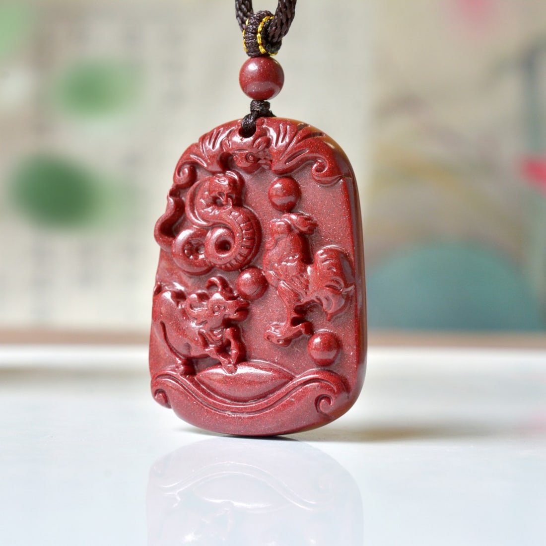 An Exquisite Cinnabar Animal Pattern Pendant - 2