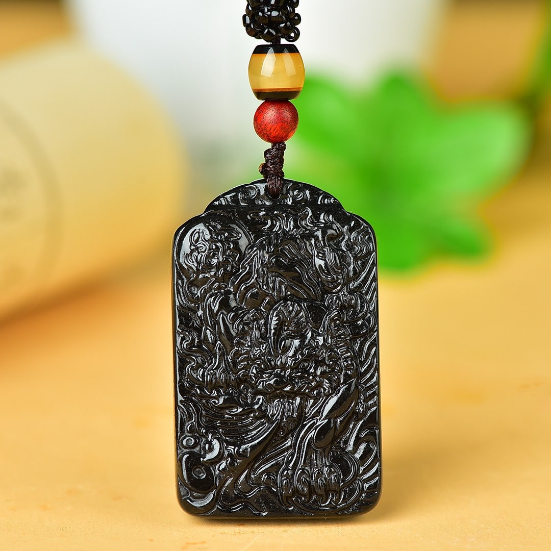 An Exquisite Black and White Jade Dragon Pattern Pendant: An Exquisite Black and White Jade Dragon Pattern Pendant,Size:1.2inx2in 黑玉龙纹挂件