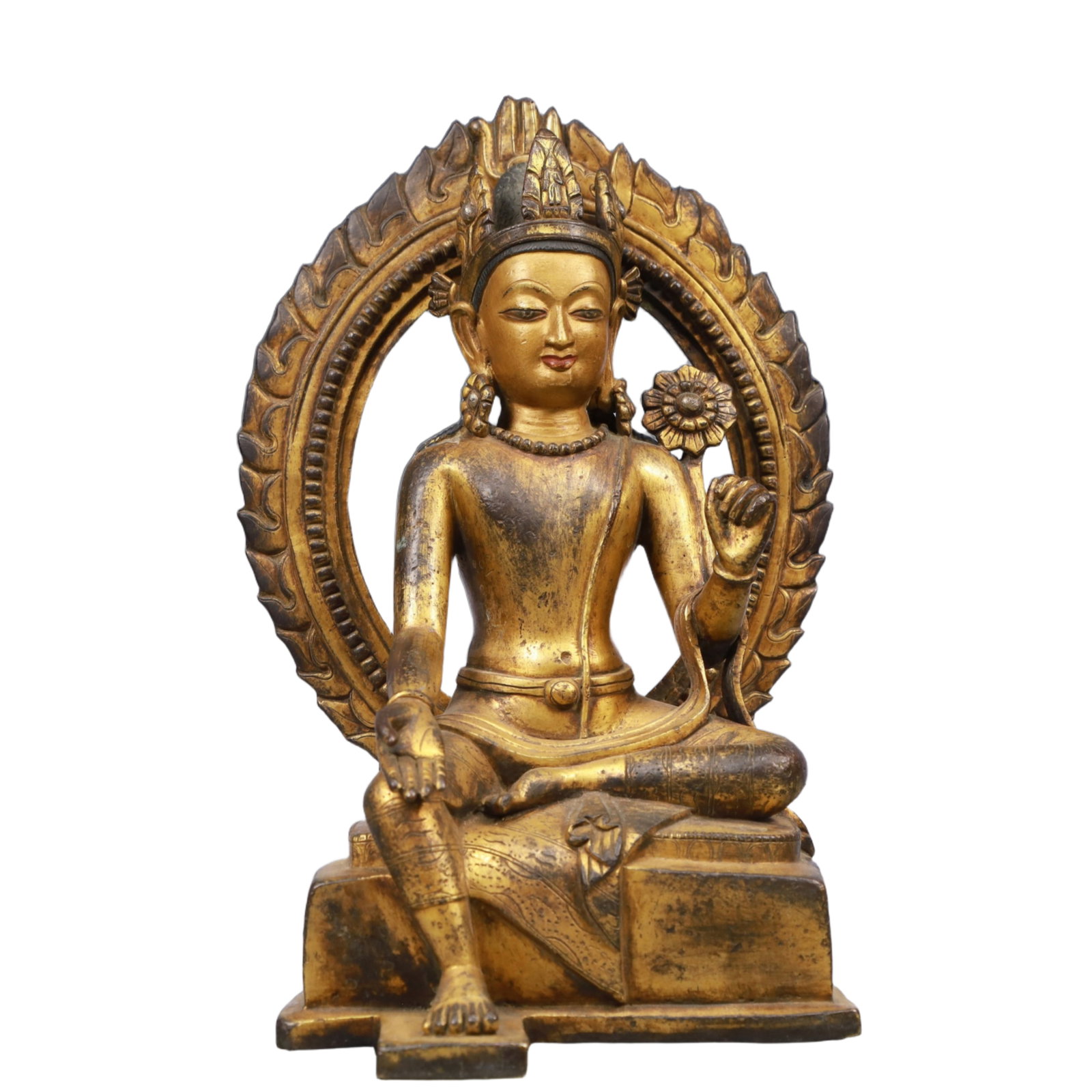 A Solemn Gilt Bronze Statue of Tara, With Inscription: A Solemn Gilt Bronze Statue of Tara, With Inscription, Qing Dynasty, China, Size:7.9inx5.5inx10.4in, Weight:3550g