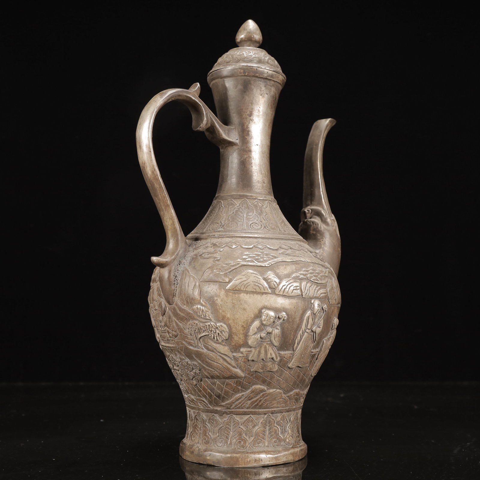 A Rare Silver-Plated Bronze Figure Pattern Ewer - 11