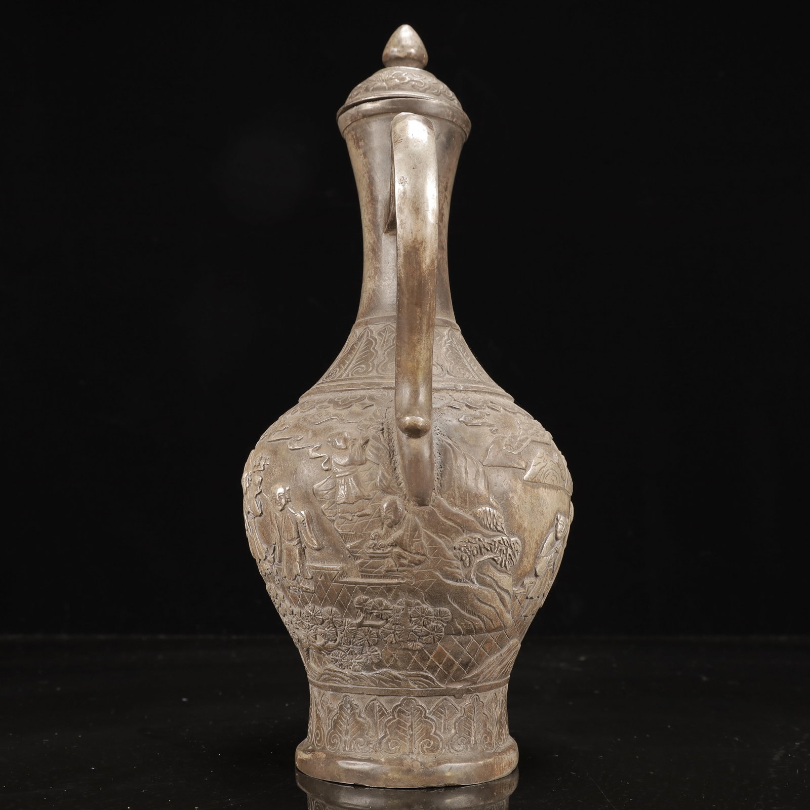 A Rare Silver-Plated Bronze Figure Pattern Ewer - 13