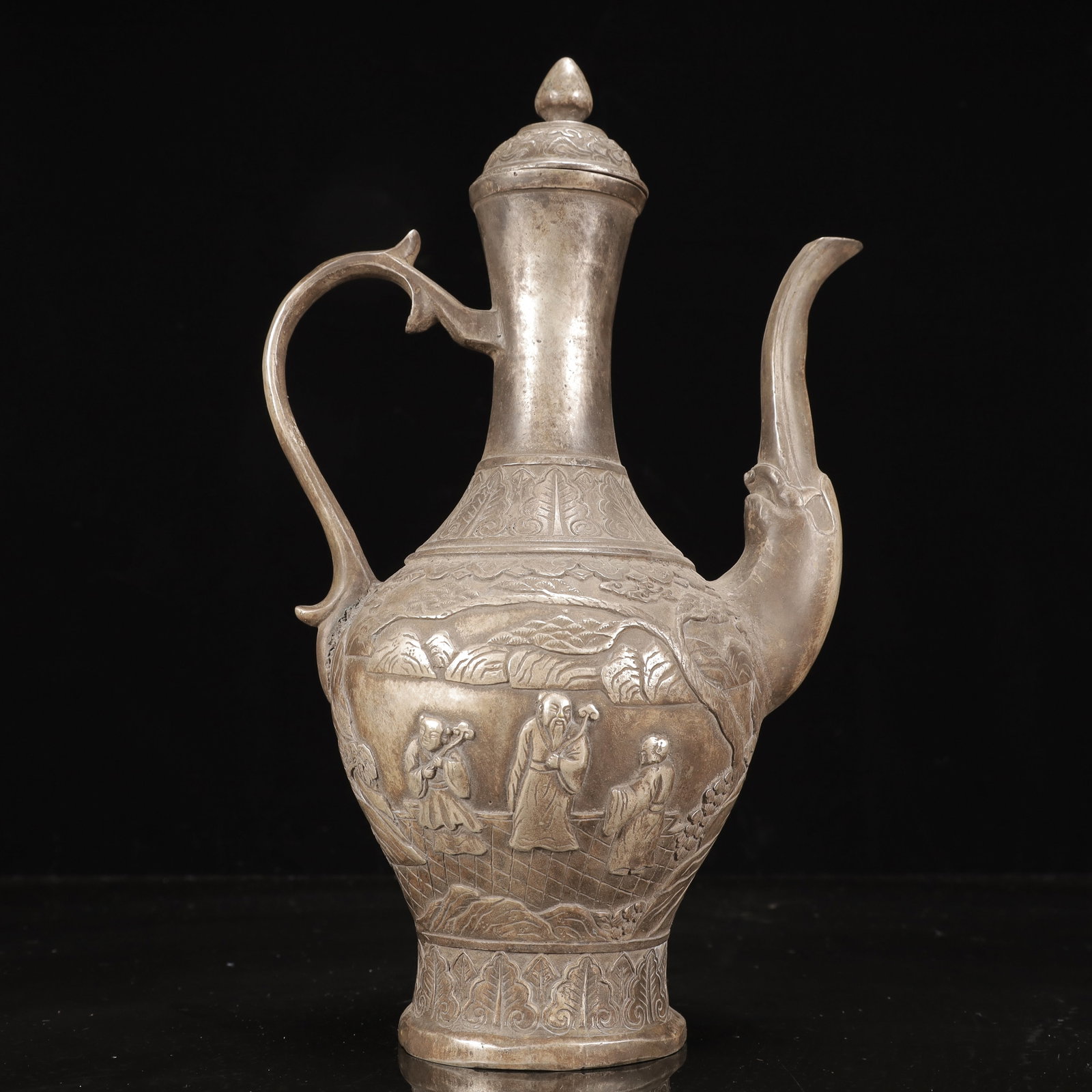 A Rare Silver-Plated Bronze Figure Pattern Ewer - 9