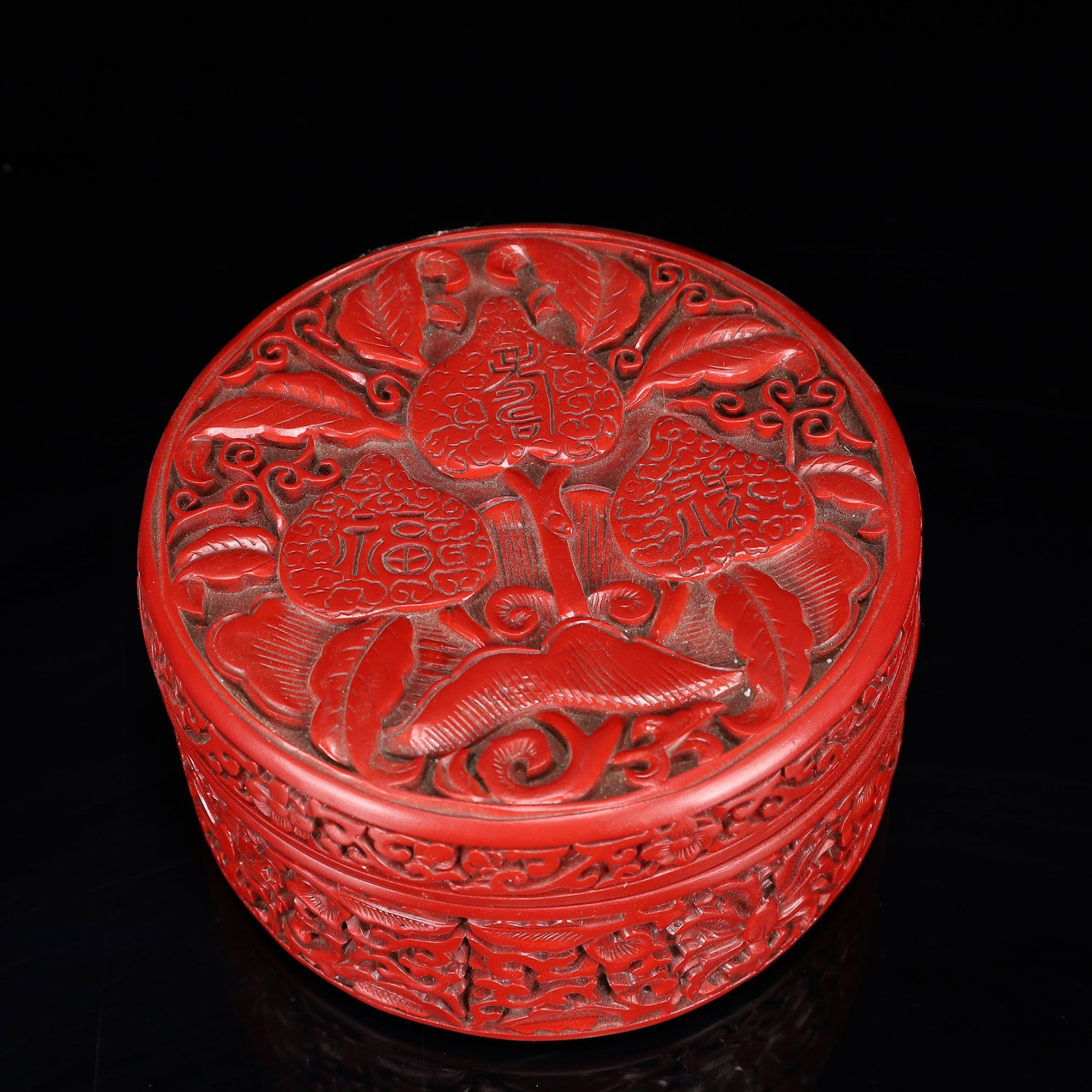 An Exquisite Carved Red Lacquer Flower and Peach Pattern Box with Cover (1 of 9)
