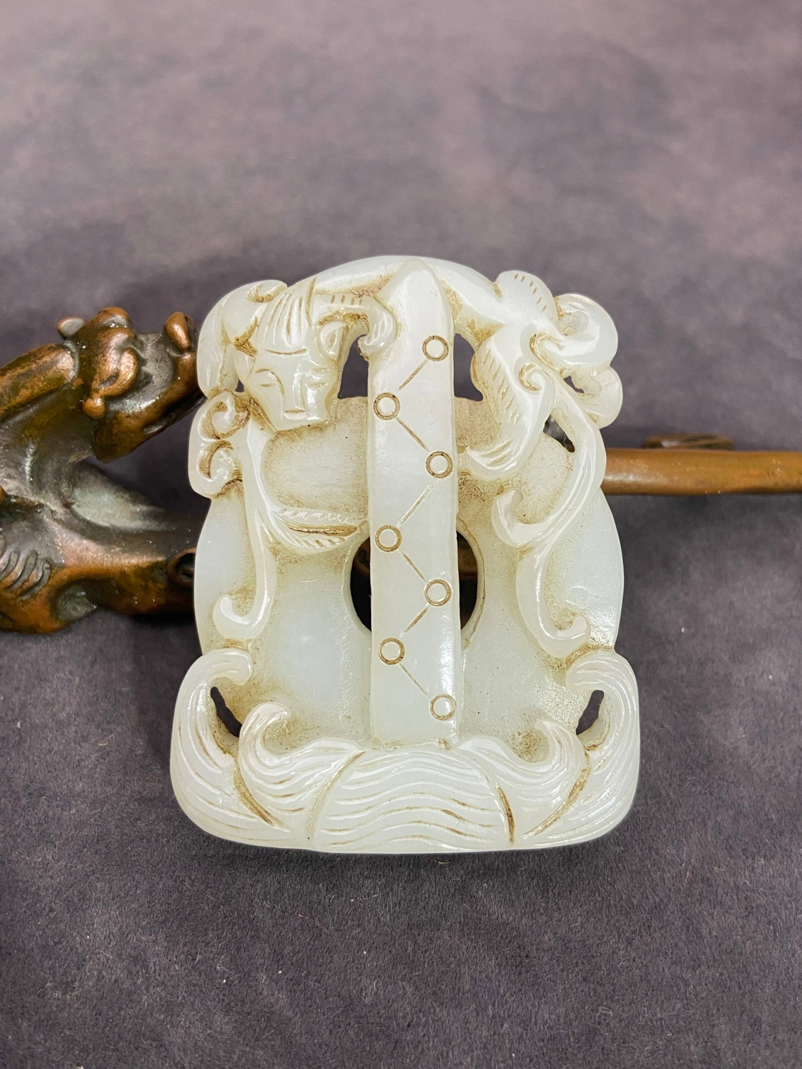 An Exquisite White Jade Chi-Dragon Pattern Pendant (1 of 7)