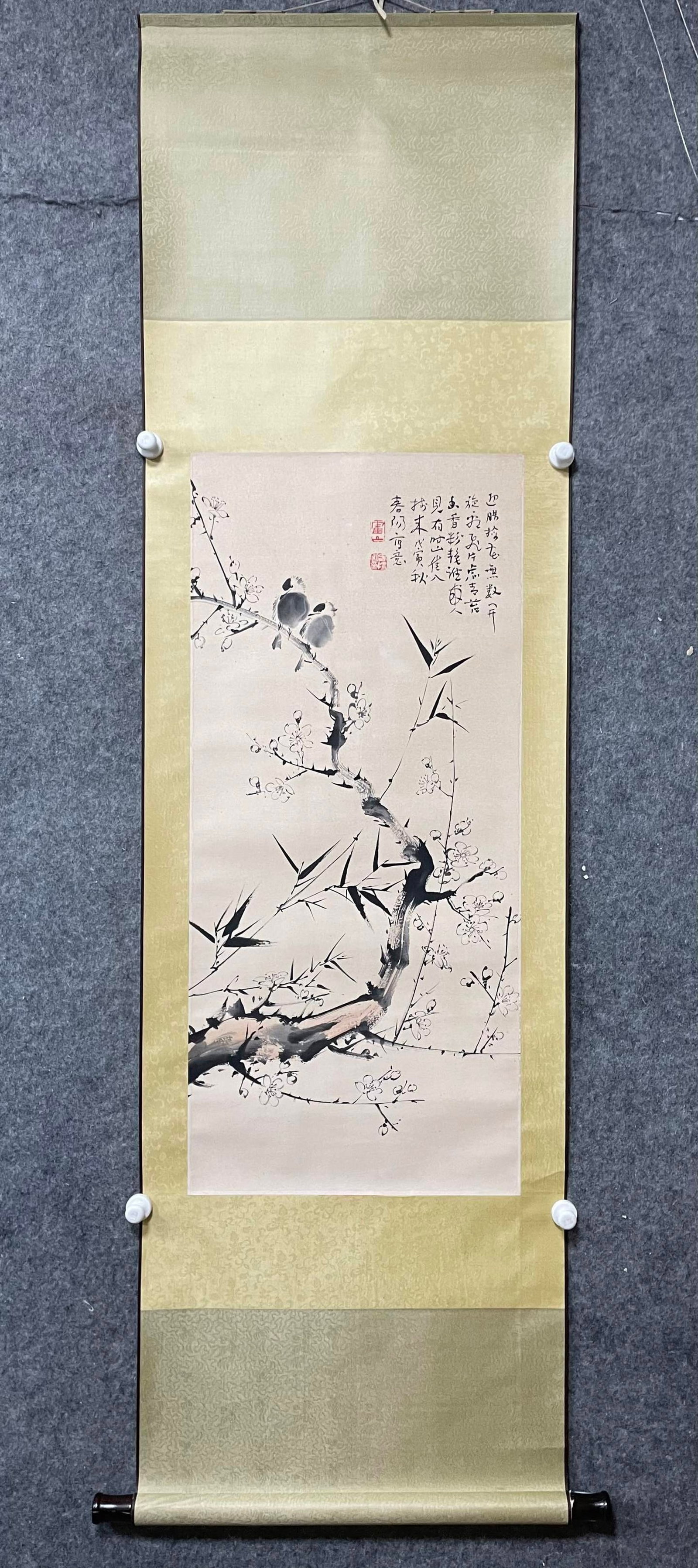 A Chinese Vertical Scroll Ink Painting of Flower and Bird on Paper,Huo Chunyang (1 of 7)