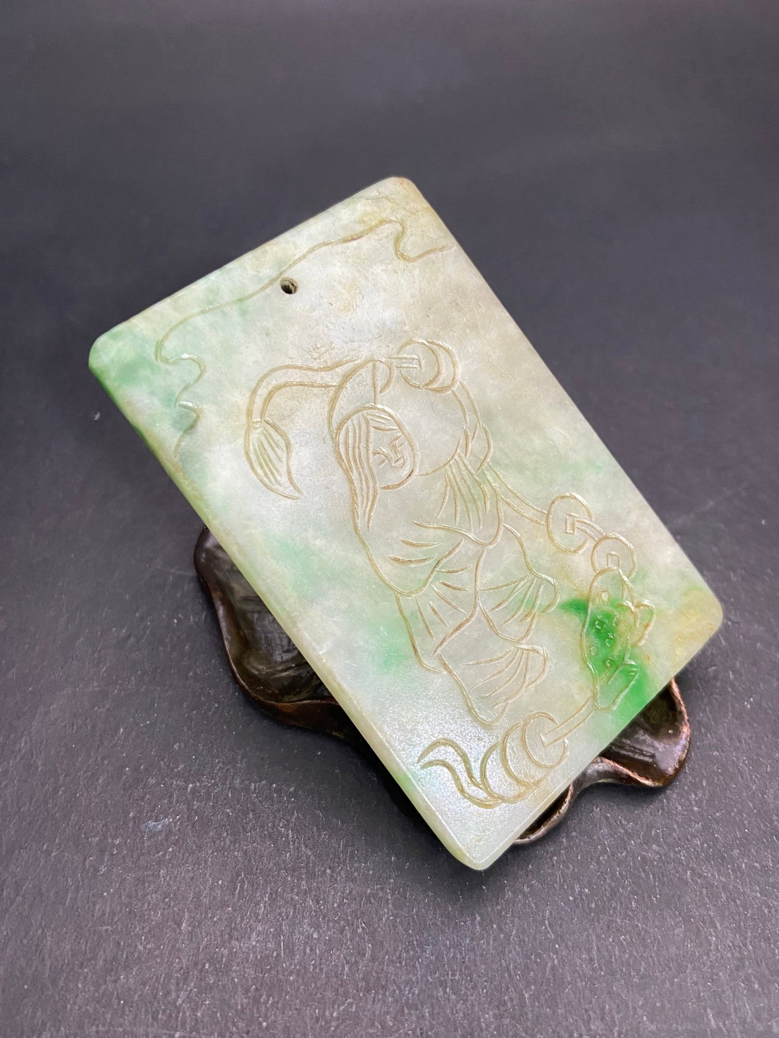 An Exquisite Jadeite Golden Toad Figure Pattern Pendant,with poem - 2