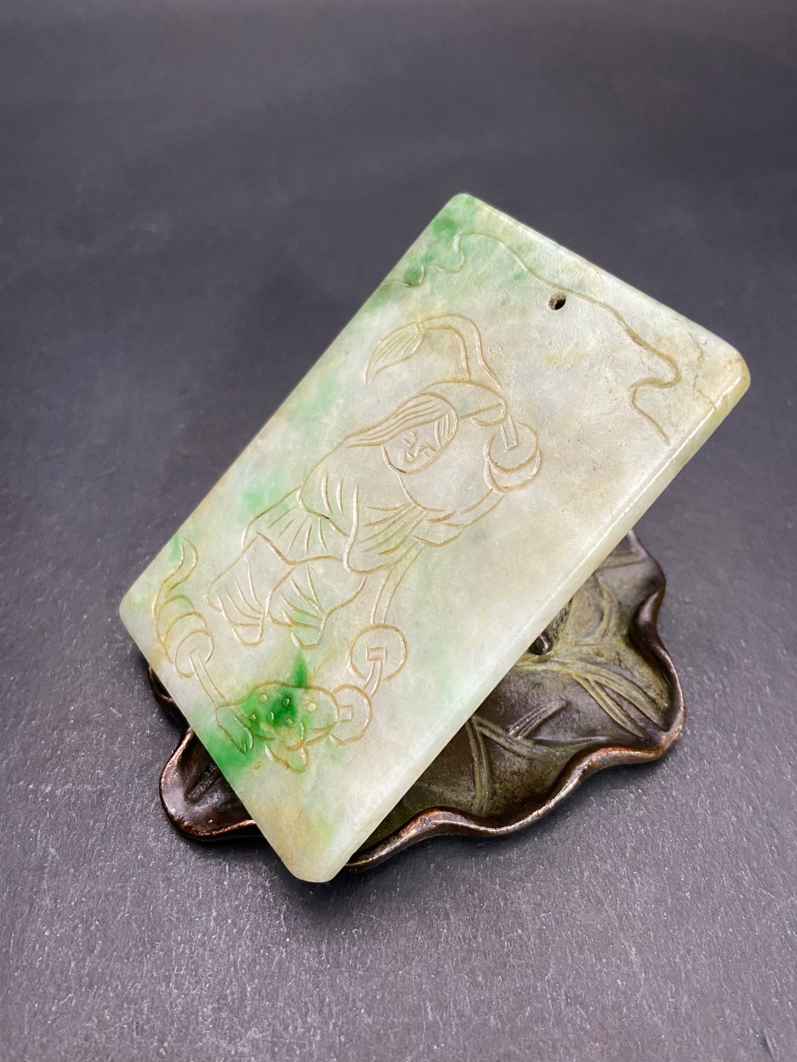 An Exquisite Jadeite Golden Toad Figure Pattern Pendant,with poem - 3