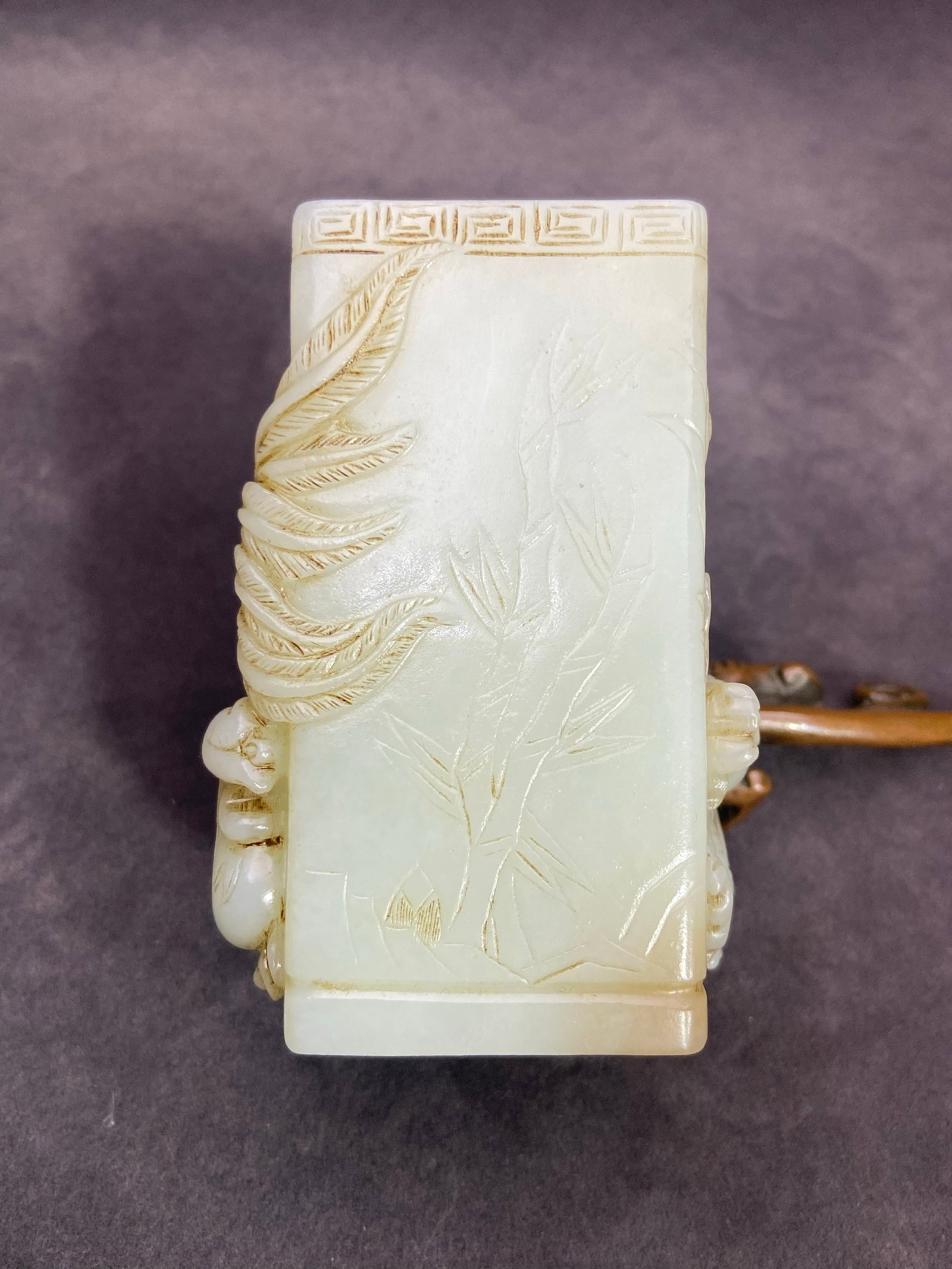 An Exquisite White Jade Dragon and Phoenix Pattern Brush Pot: An Exquisite White Jade Dragon and Phoenix Pattern Brush Pot,Qing Dynasty,China,Size:90mmx63mmx52mm,Weight:280g 白玉龙凤纹笔筒,中国清代