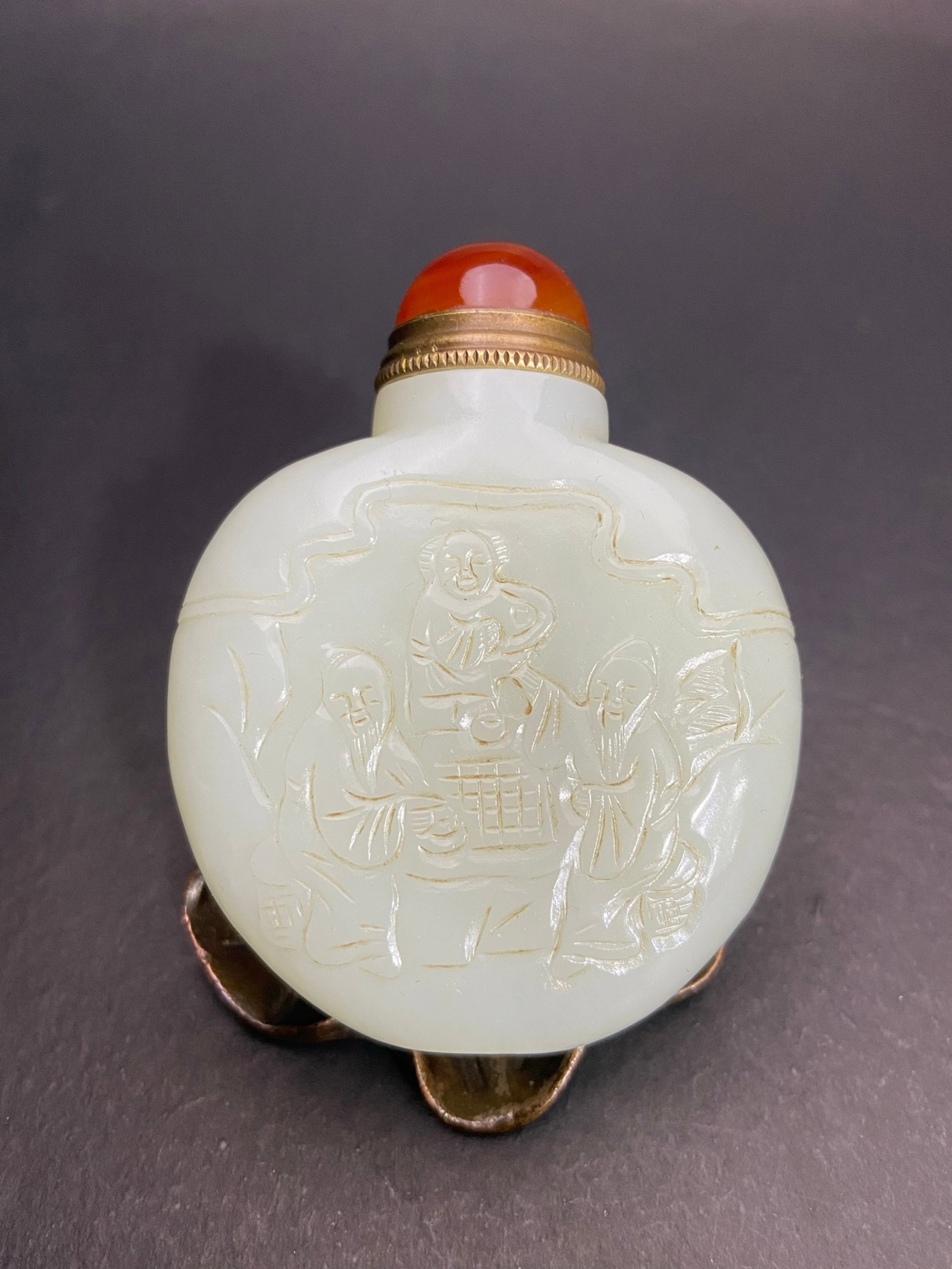 An Exquisite White Jade Character and Story Pattern Snuff Bottle (1 of 7)