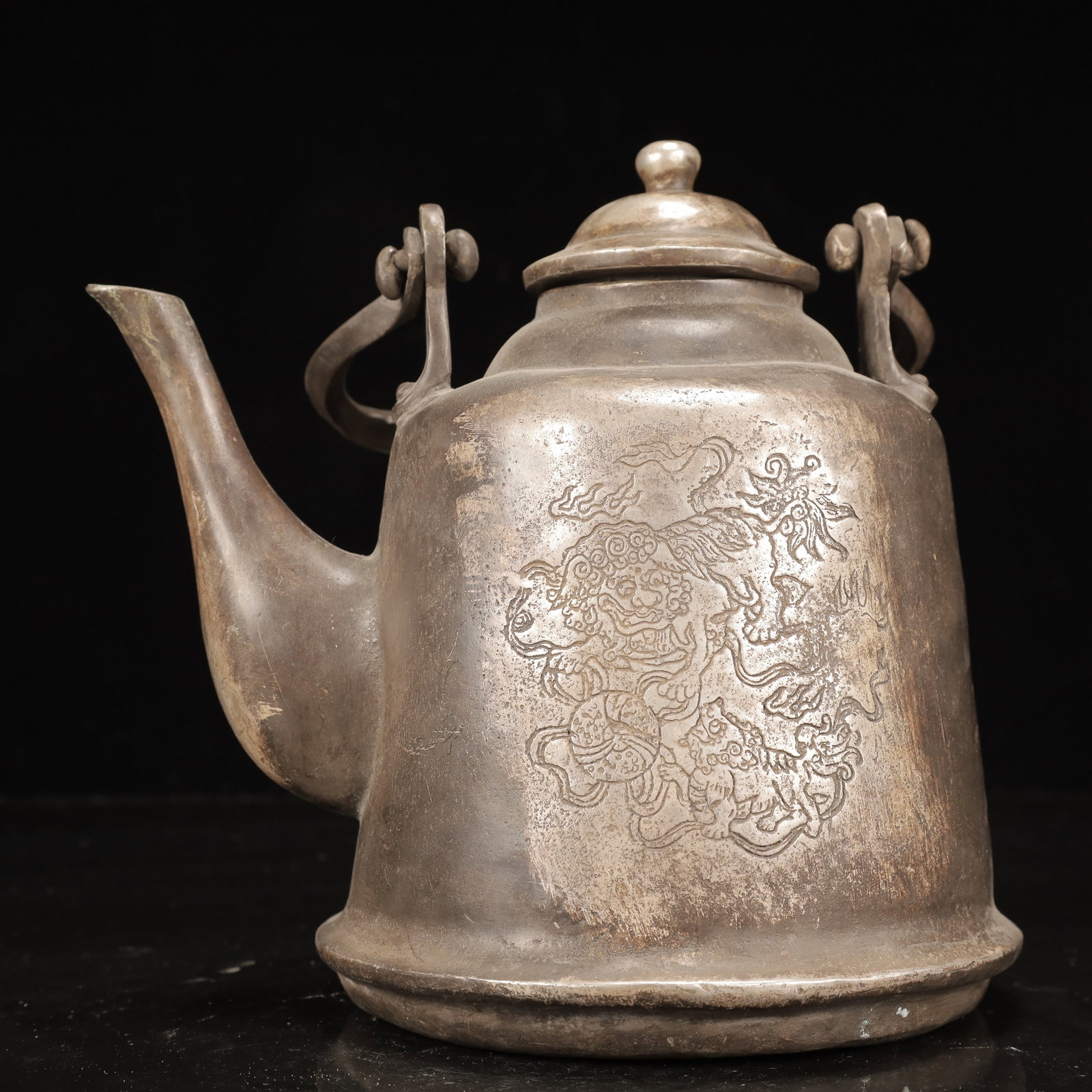 An Exquisite Silver-Plated Bronze Auspicious Beast Pattern Ewer - 5